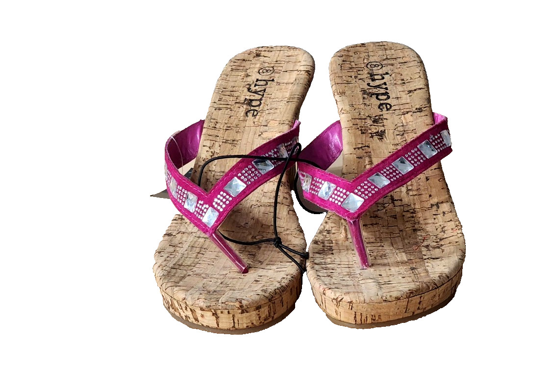 NEW Hype Womens Cork Wedge Sandals Size 8 Pink/Brown 3.25″ High Heel
