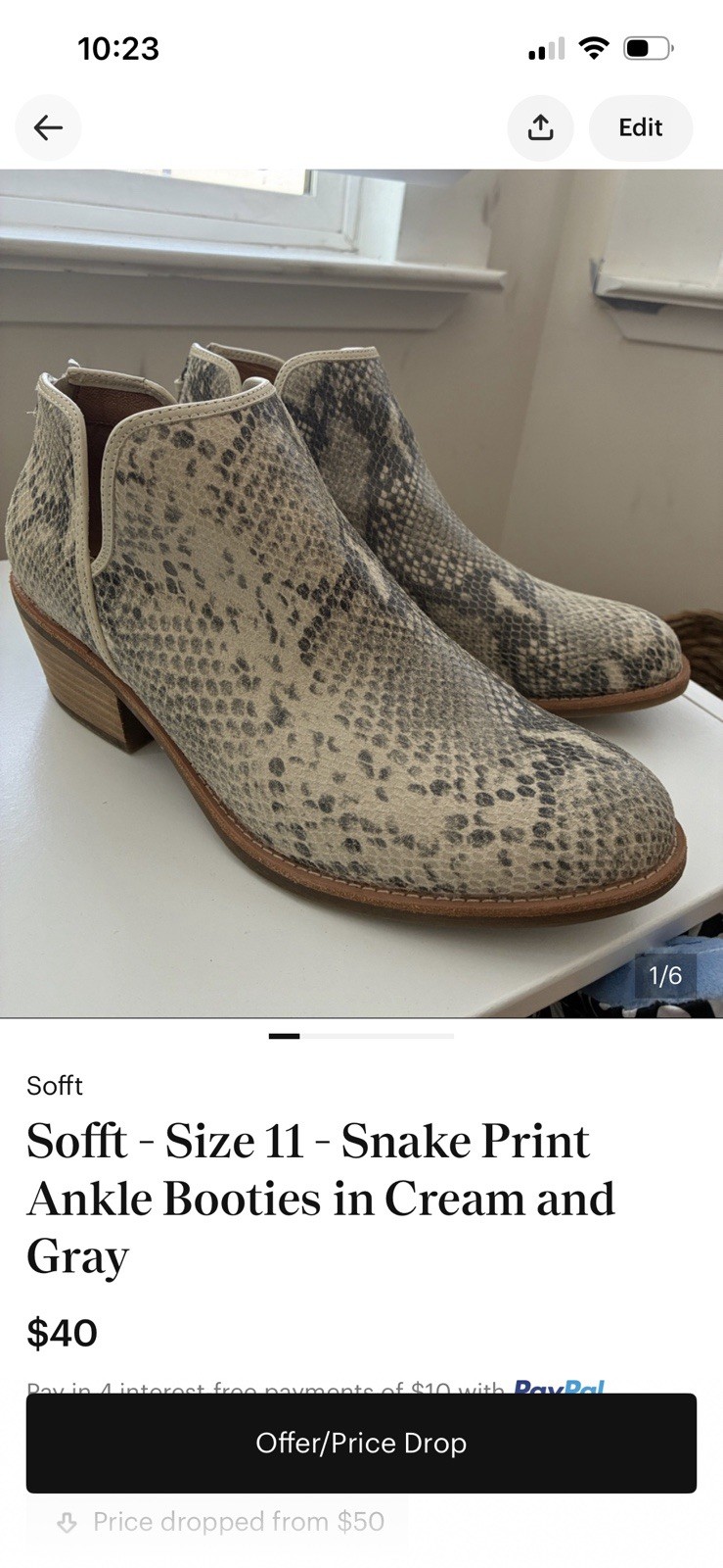 Sofft Snake Print Ankle Booties – Women’s Size 11 – Cream and Gray