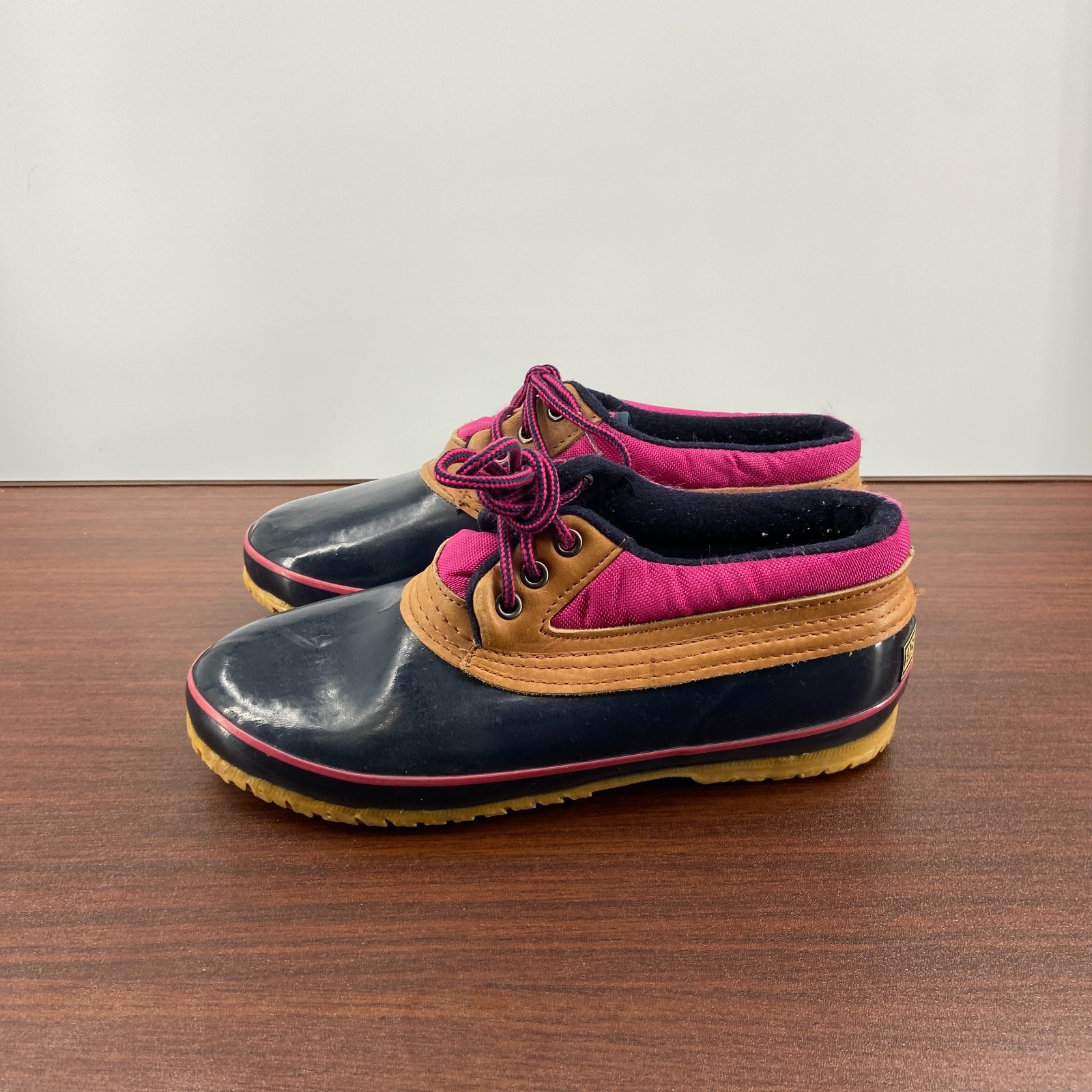Vintage Lands’ End Direct Womens 9 Black Hot Pink Rubber Hunting Duck Boots