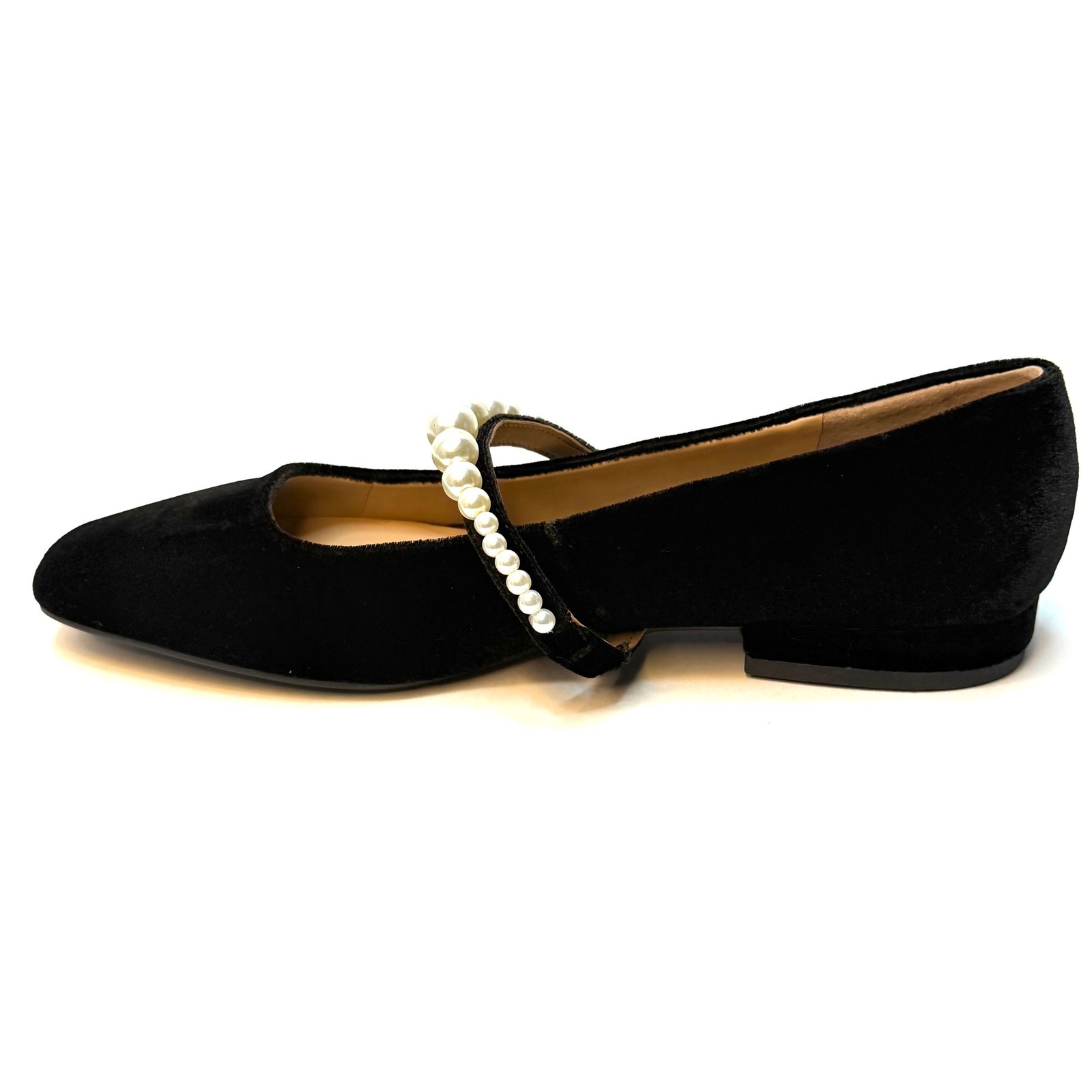 On 34th Sarrya Pearl Mary-Jane Flats Black Velvet Size 7.5M NWT/BOX