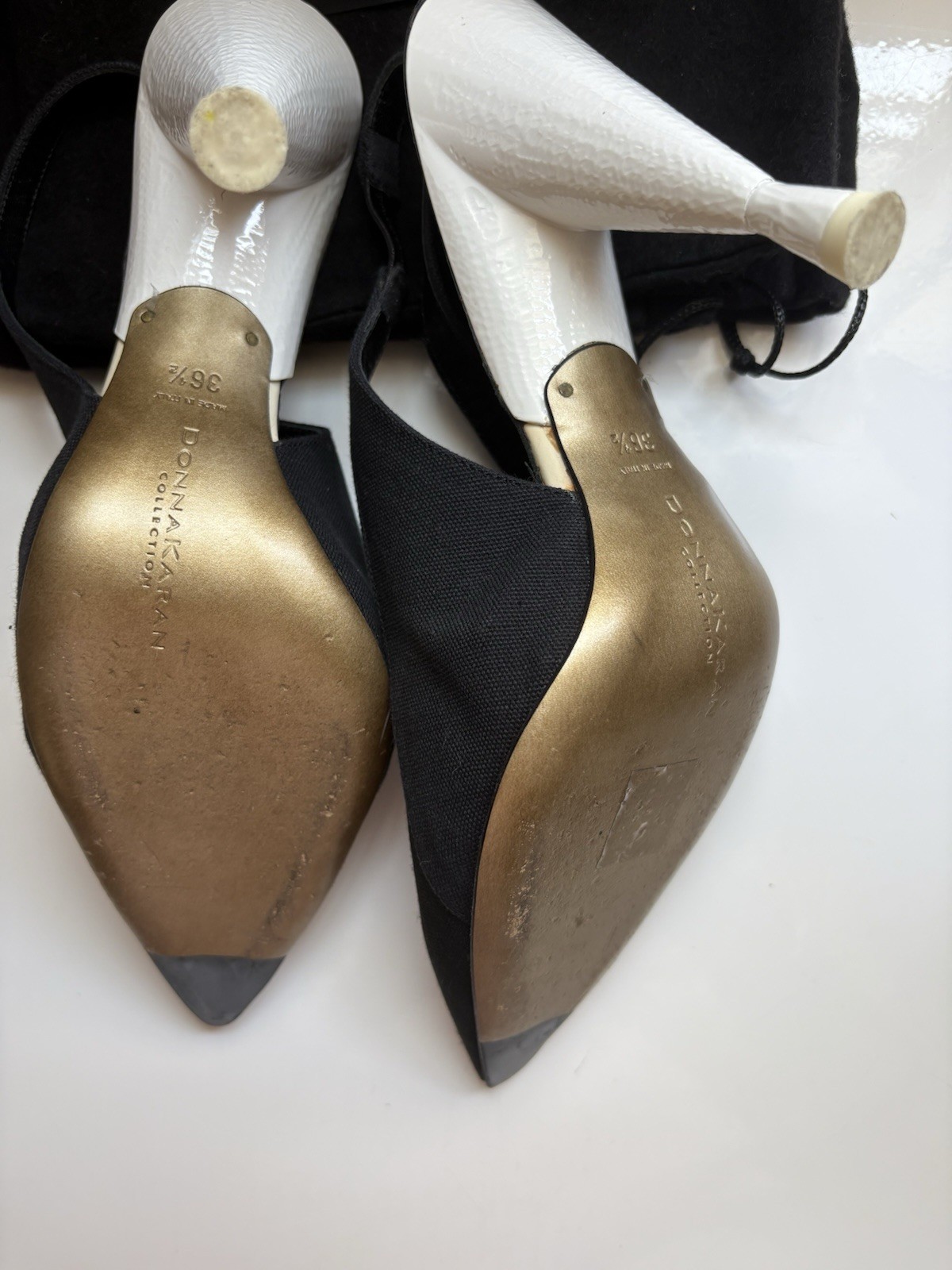 Donna Karan Shoe Collection Black With White Heel Sling back $460 Msrp.Size 6