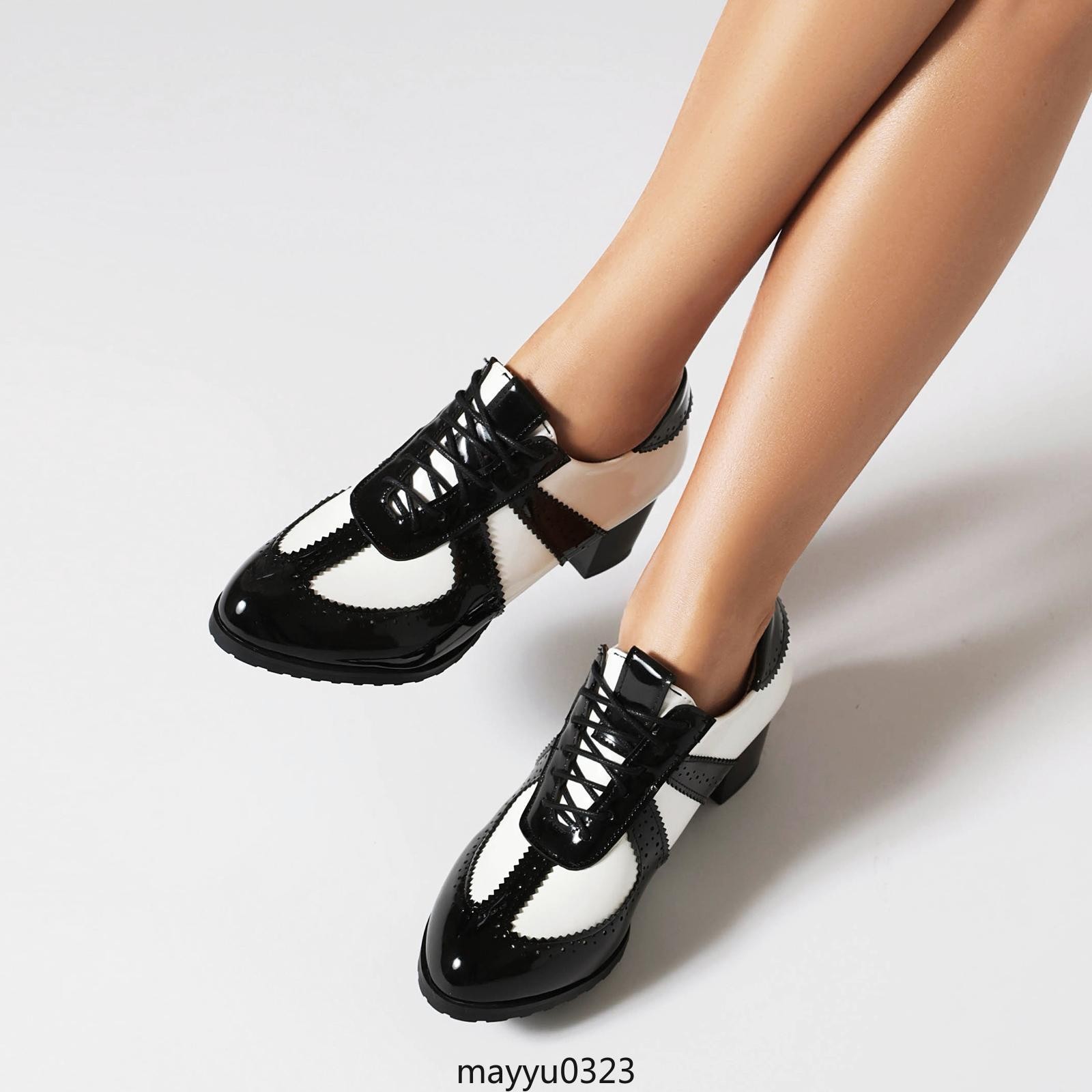 Womens Lace Up Dress Low Chunky Heel Casual Chelsea Shoes Oversize 50/52/48 Hot