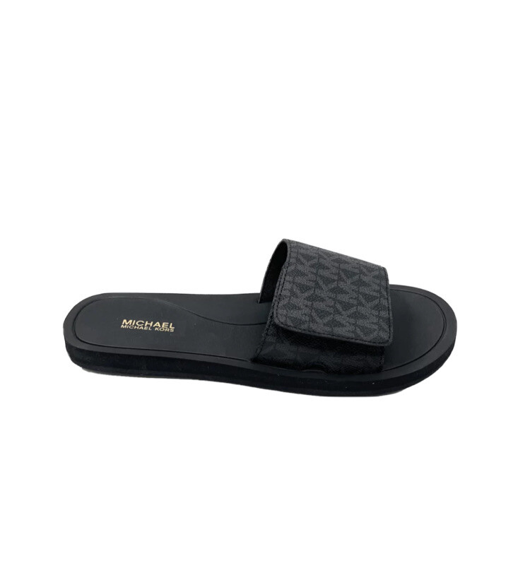 Women MK Michael Kors Wade MK Logo Slide Sandals Mini MK Logo Black