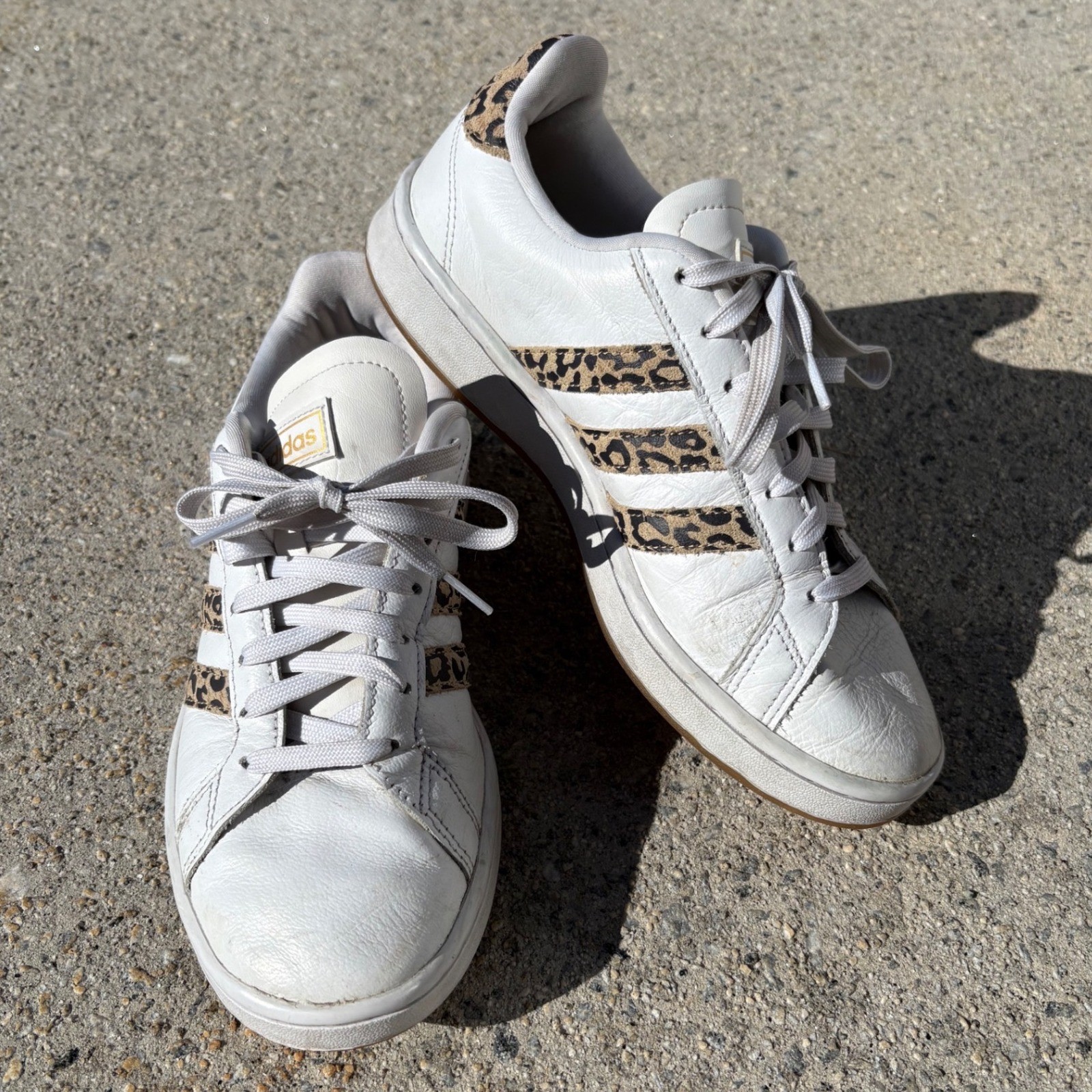 Adidas Grand Court Leopard Print White Leather Sneakers FY8949 Womens 8.5