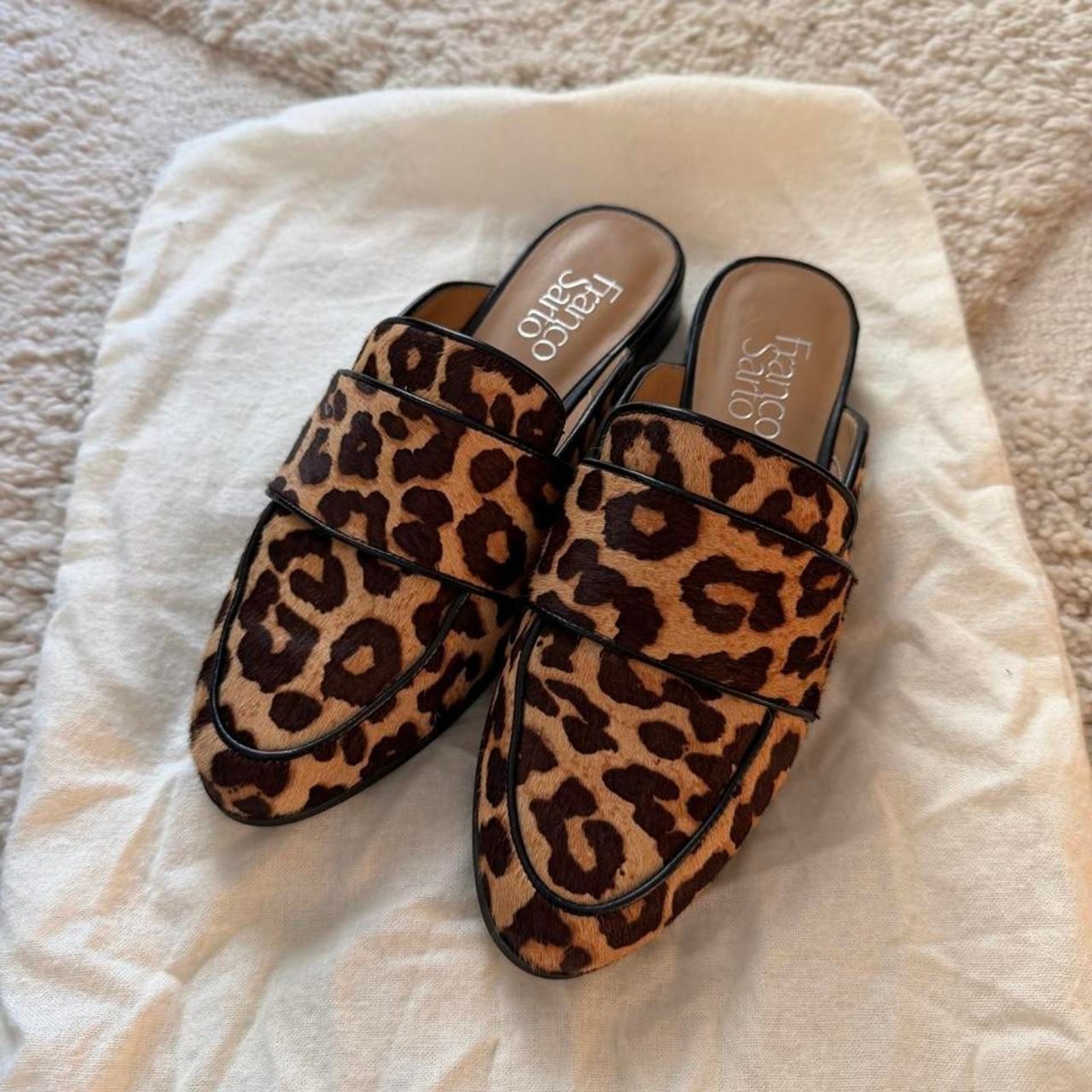Franco Sarto Malesa Leopard Print Calf Hair Mule Loafers Slip On Flats Size 6
