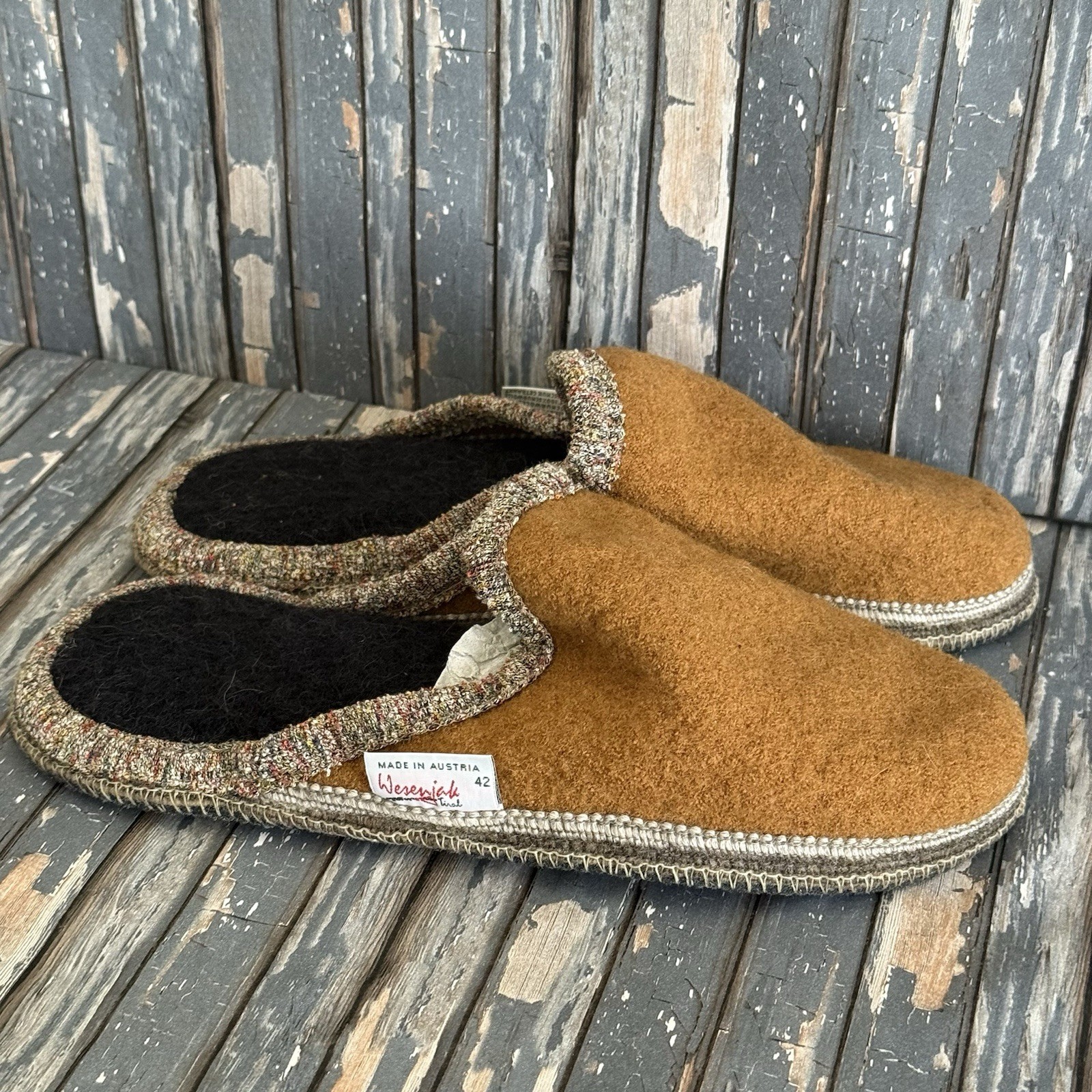 Wesenjak Tirol 100% Boiled Wool Slippers Brown Austria Size 42 US 10.5