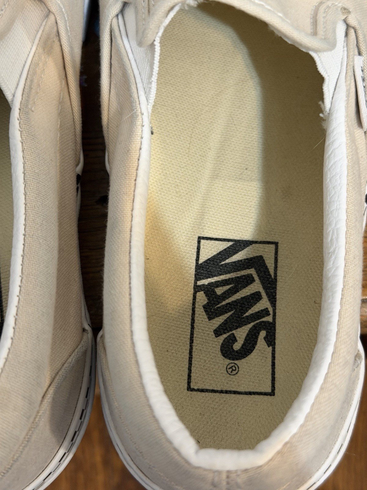 Vans Slip-On Cream Off White Checkerboard Trim Skate Shoes Y2K Gorpcore Size 8