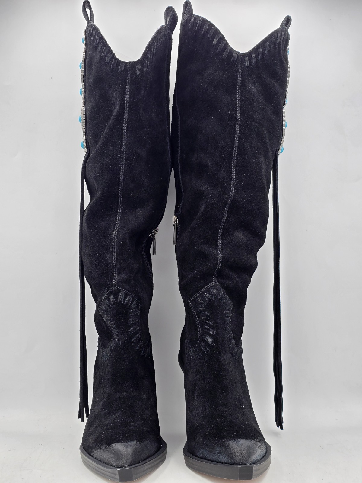 Jessica Simpson Women’s Lisabeth Knee-High Fringe Cowbow Boots – Black Size 5M