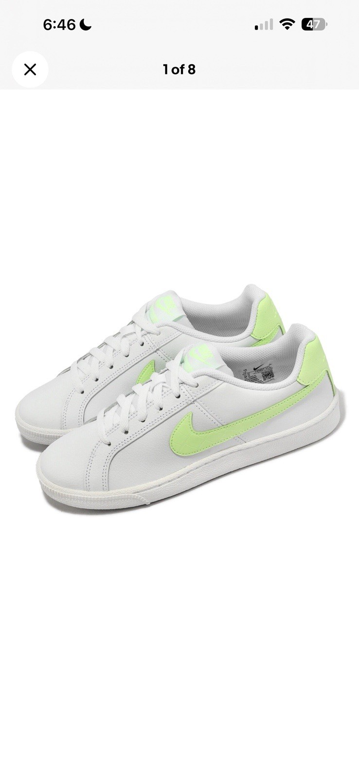 Nike Court Royale Women LifeStyle Casual Shoes White Barely Volt size 8.5