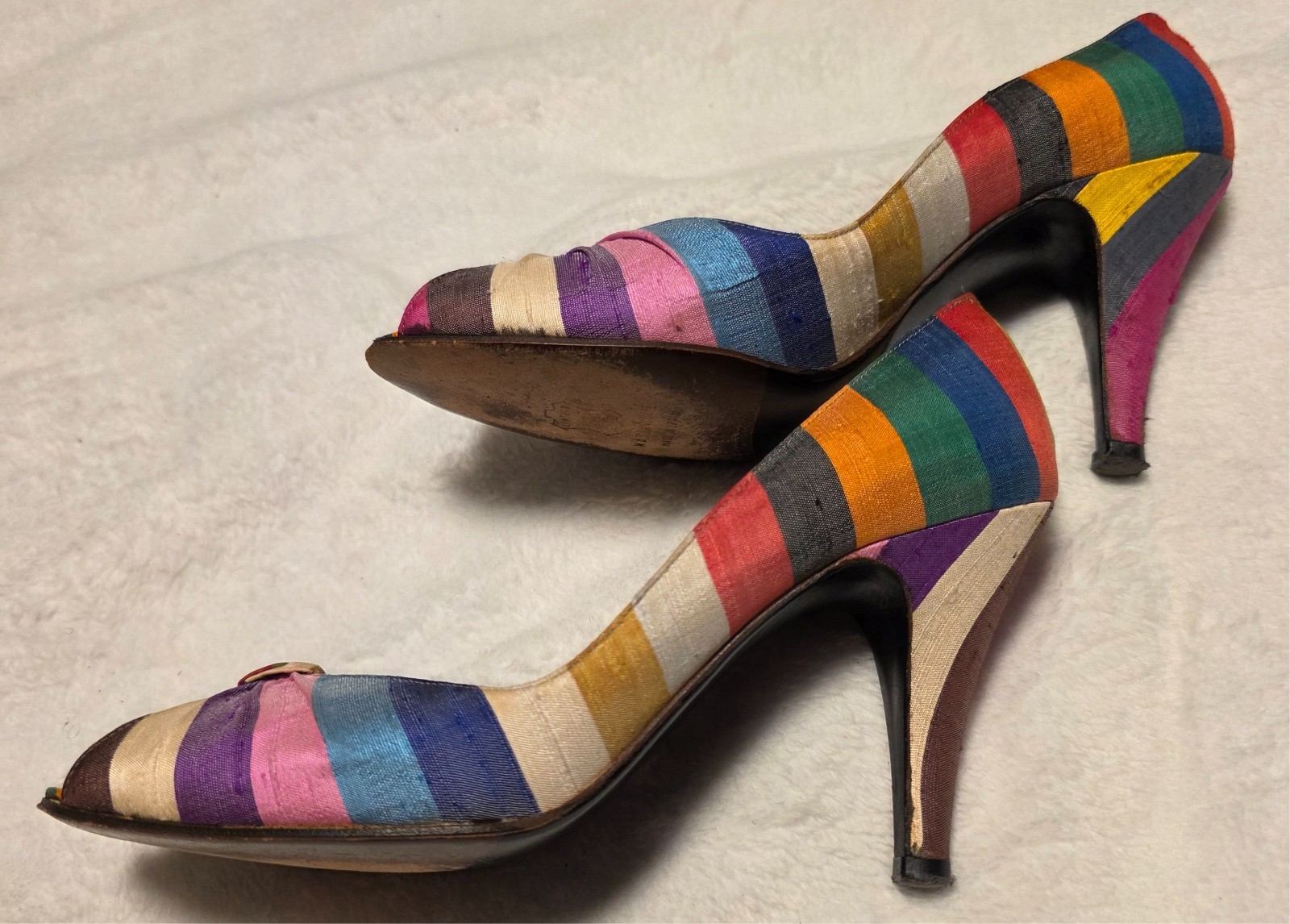 Stuart Weitzman Martinique Rainbow Stripe Peep Toe Pump