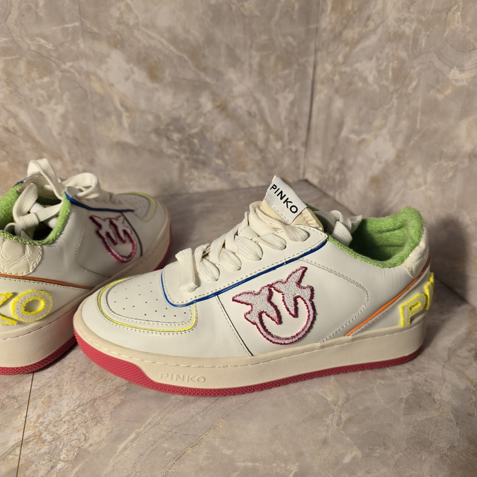 PINKO Bondi 1 Low Top Lace-Up Embroidered Leather Sneakers EU 36 | US 6