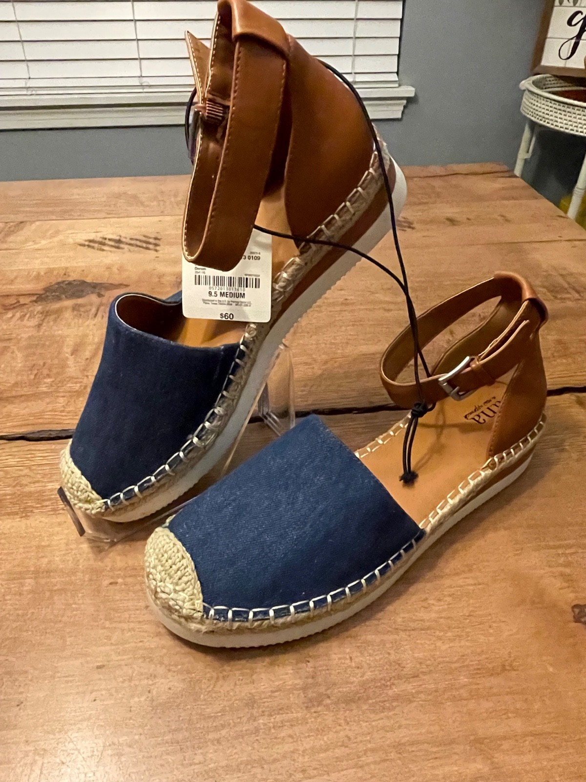 ana carrie denim wedge sandal 9.5M, NWT great for spring summer and fall