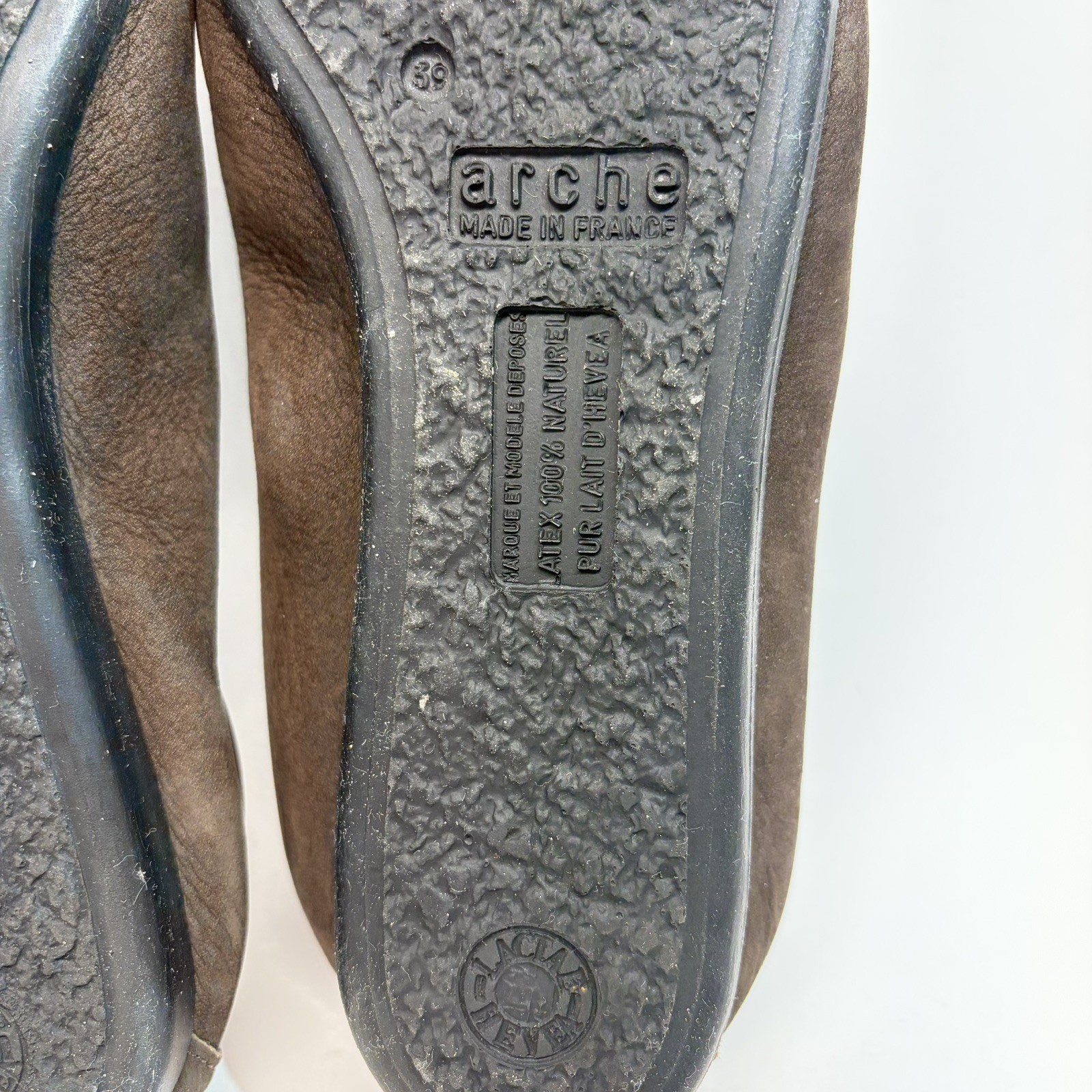 Arche Made In France Brown Leather Flat Comfort Slip On Natural Latex Women 39