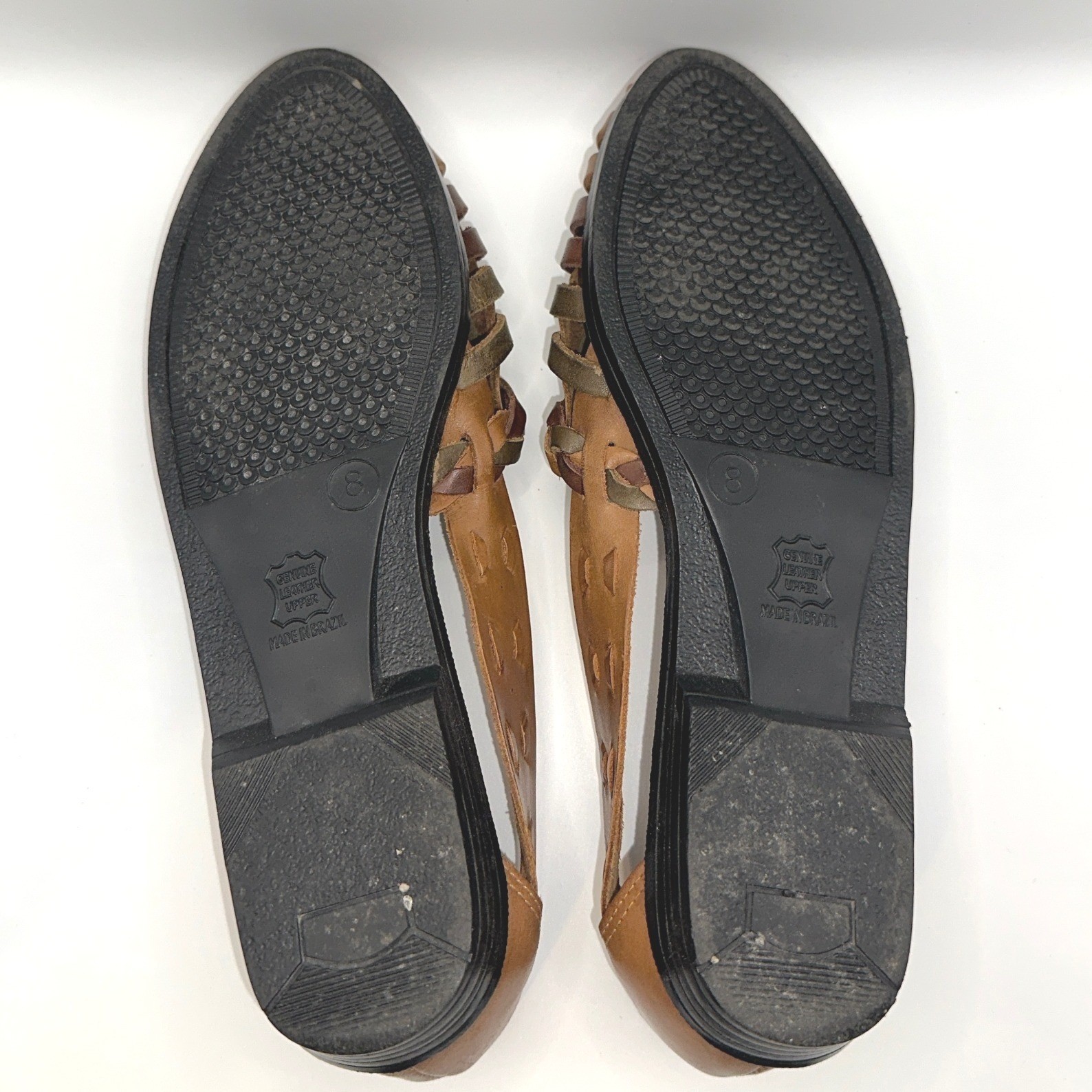 1990s Vintage The Leather Collection Brown Woven Leather Flats Size 8 Brazil