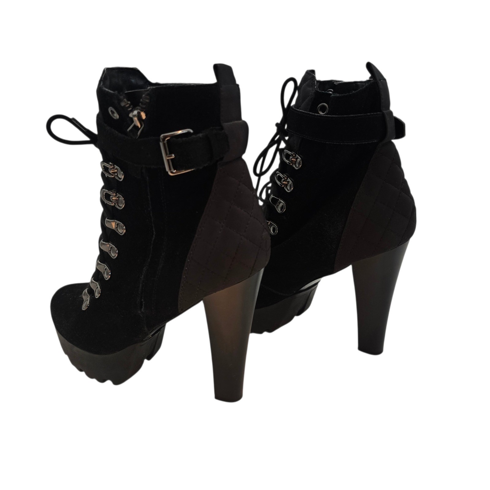 GUESS Black Quilted Lace Up Women’s Platform Ankle Boots Heeled Combat Size 7.5