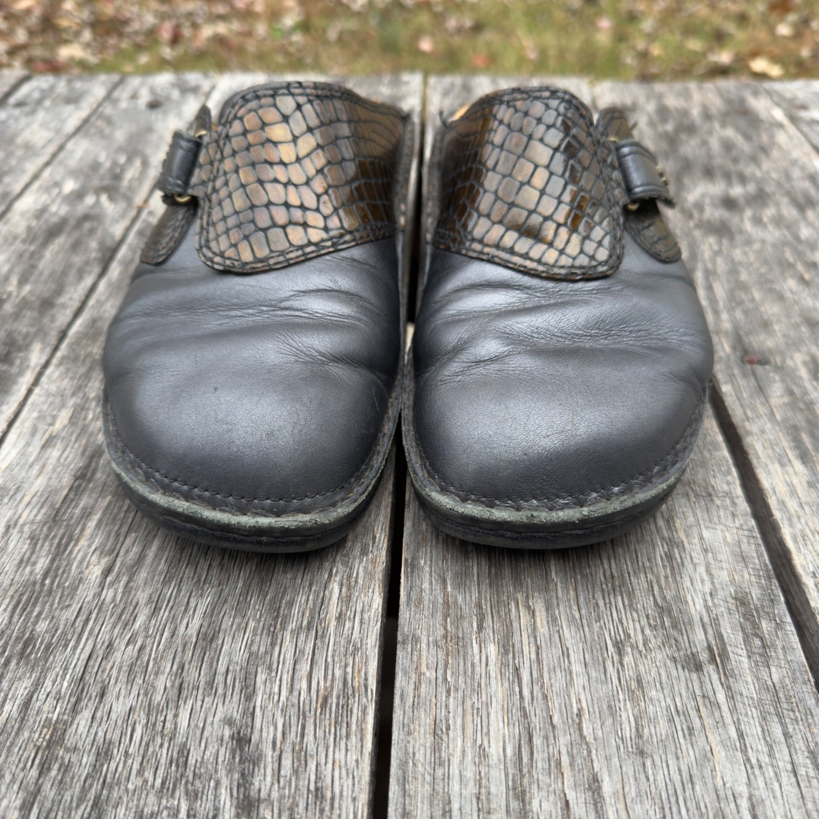 Finn Comfort Germany Aussee Leather Clogs Womens EU 40/ US 9.5 Black Brown Print