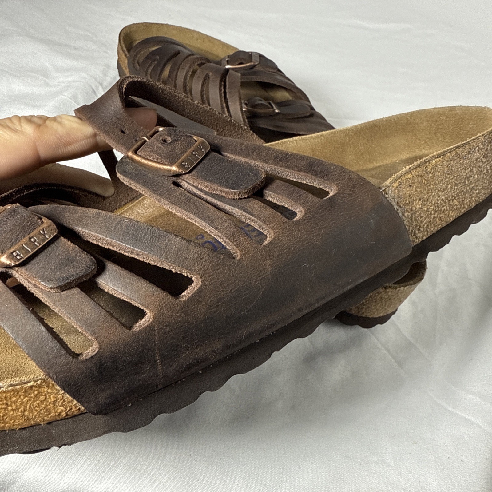 Birkenstock Sandals Brown Granada Slides Leather Buckle Womens 40 L9 M7 2W