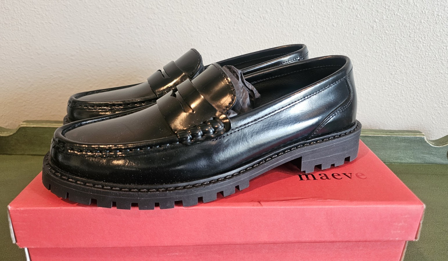 Maeve Anthropologie Lug Sole Black Penny Loafers Shoes NEW NIB