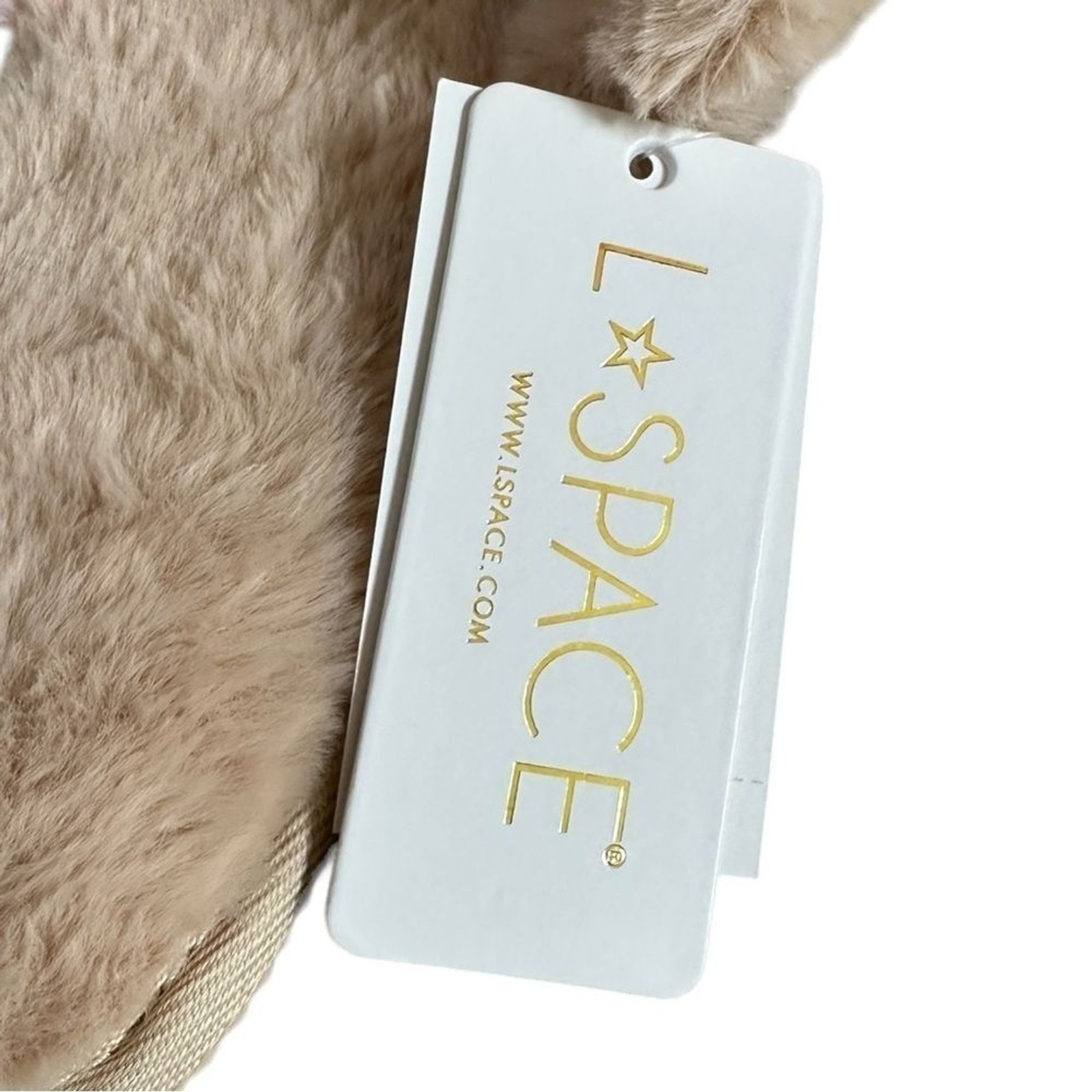 L*Space Anthro Fluffy Cloud Crisscross Slippers M/L Pink Tan NWT Cozy Plush $59