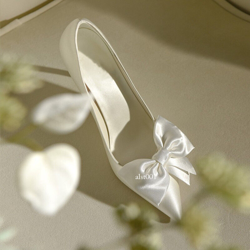 Bride Satin Bowtie High Heels Women Wedding Shoes Stiletto Heel Pump Shoes
