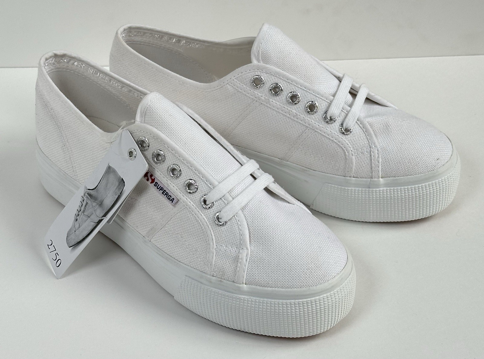 Superga 2750 Cotu Classic White Lace up Platform Shoes W-10 M-8.5 Eu-41.5 New