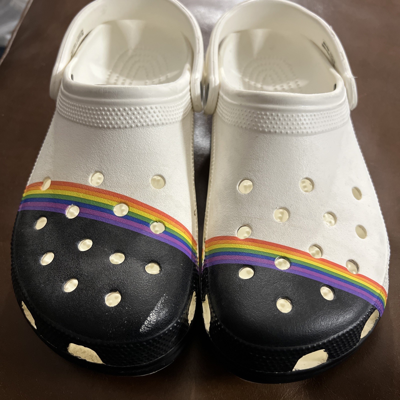 Crocs Platform Classic Crocband White/Rainbow Band Pride Clogs Men 10/ Women 12