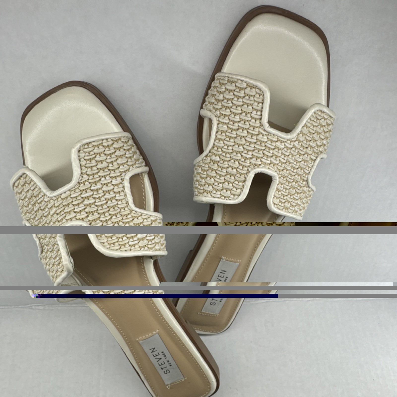 Steven New York Slide Sandals Woven Beige White Textile Women’s US 8
