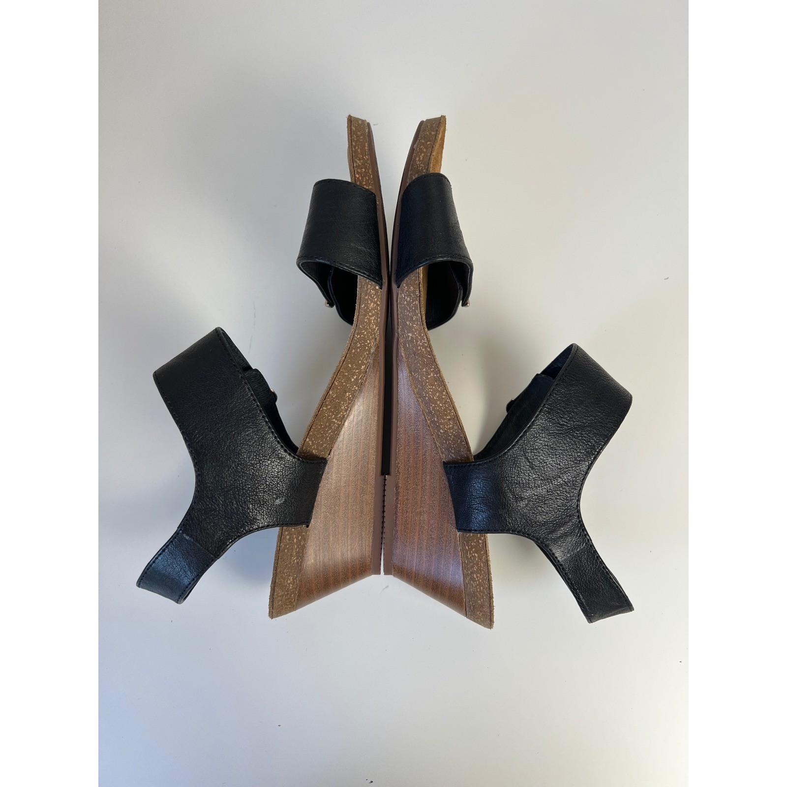 Sofft Verdi Black Leather Slingback Wedge Sandals US 9.5M Comfort Casual Travel