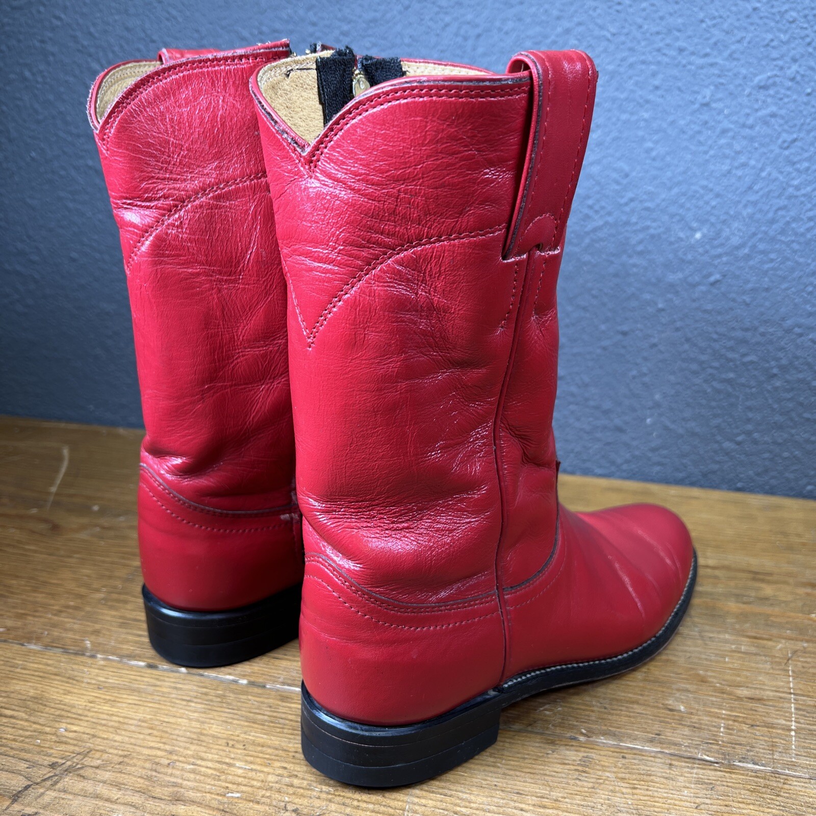 JUSTIN Western Boots 59794 3 Red Side Zip Women Sz 6 B Made In USA 90’s Vintage
