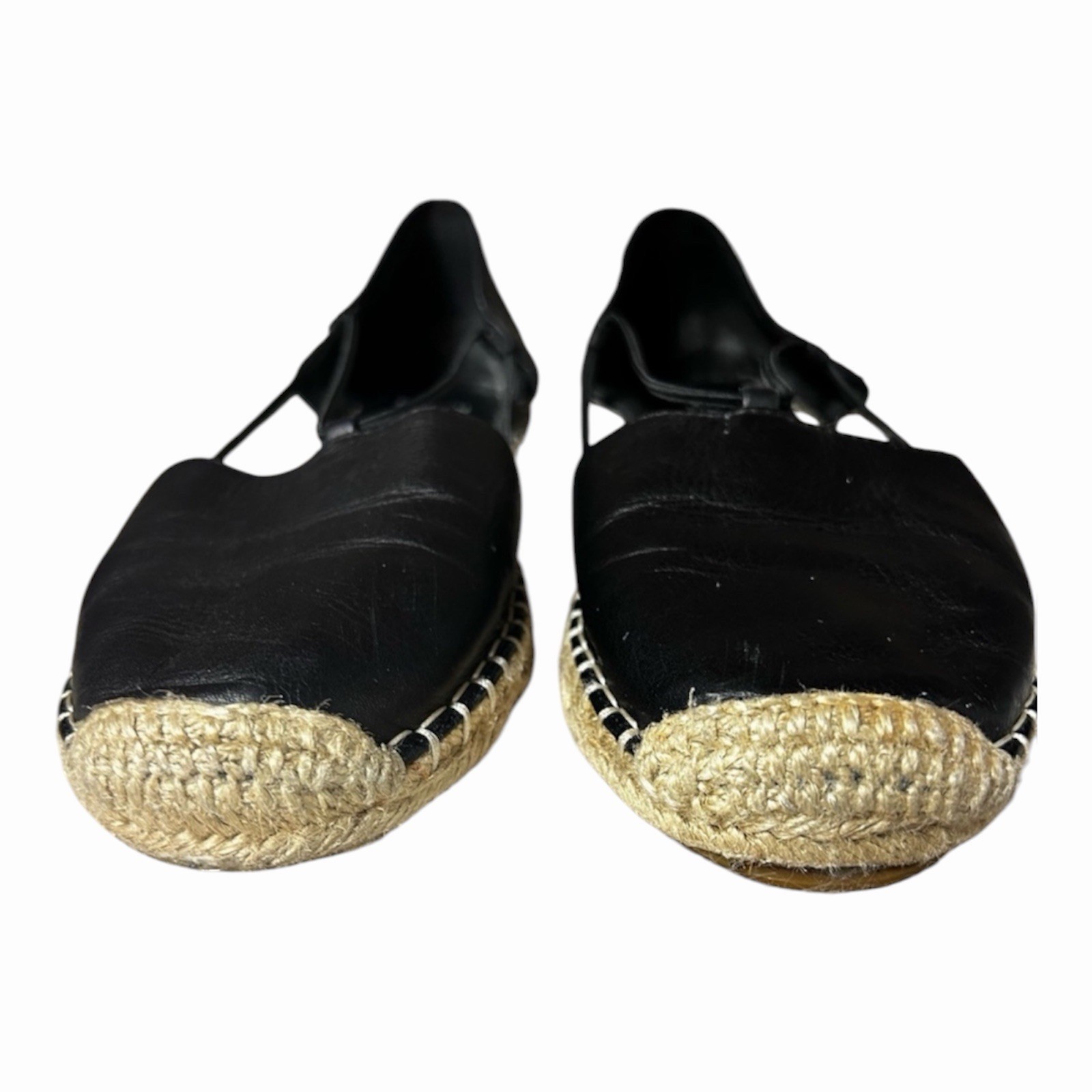 – Eileen Fisher Lee Washed Black Leather Espadrille Shoes