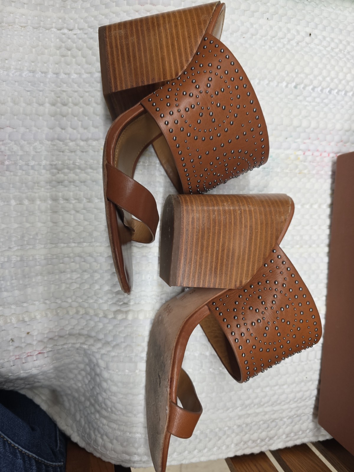 Coach Brown Leather Studded Beaded Block Wedge Sandals Size 11