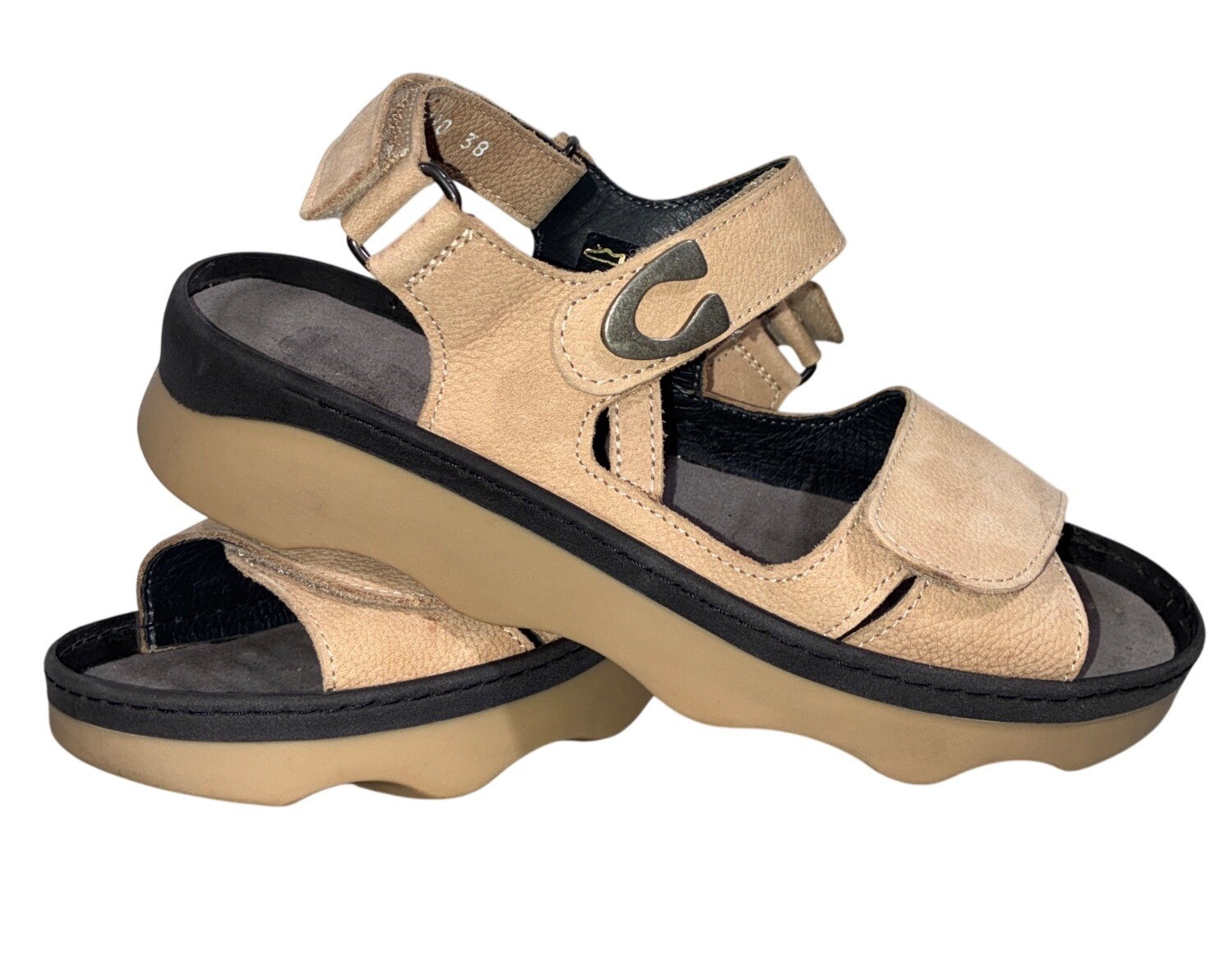 Wolky nubuck leather Beige Adjustable Strap Platform Sandals Size 38 comfort sup