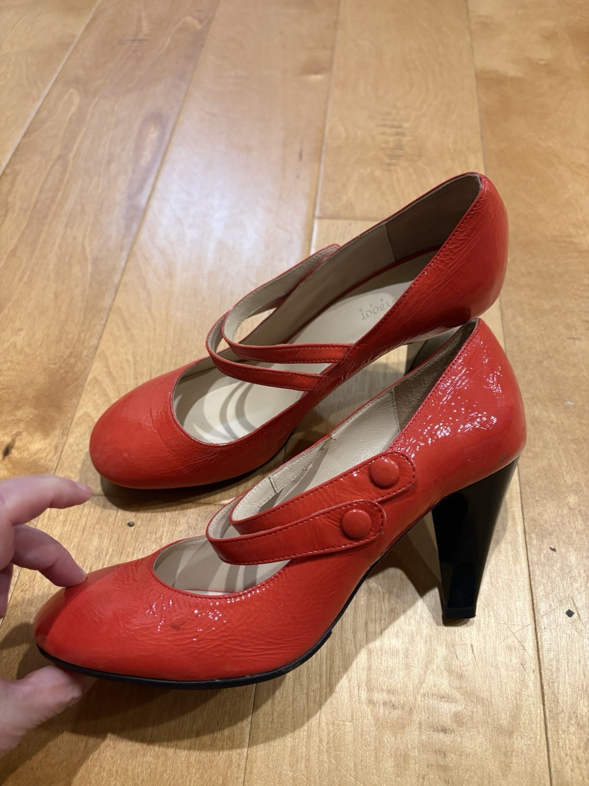 Navyboot Italy patent leather heel Mary Jane shoes red 38 7