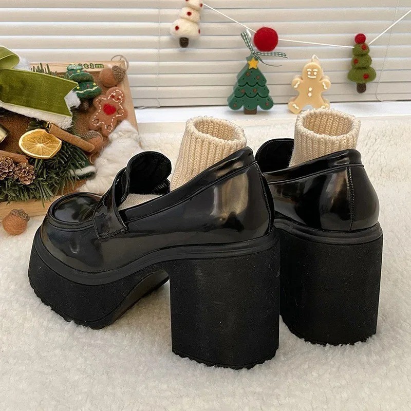 Women’s Retro Mary Jane Platform Pumps Chunky High Heel Solid Color Dress Shoes