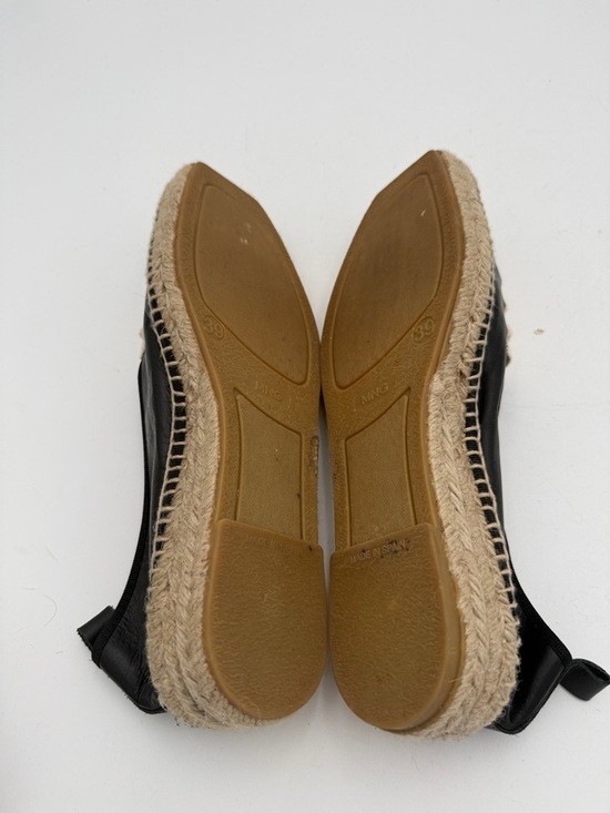 Mango Black Cream Espadrille Loafers women 7.5 leather canvas slip on vacation