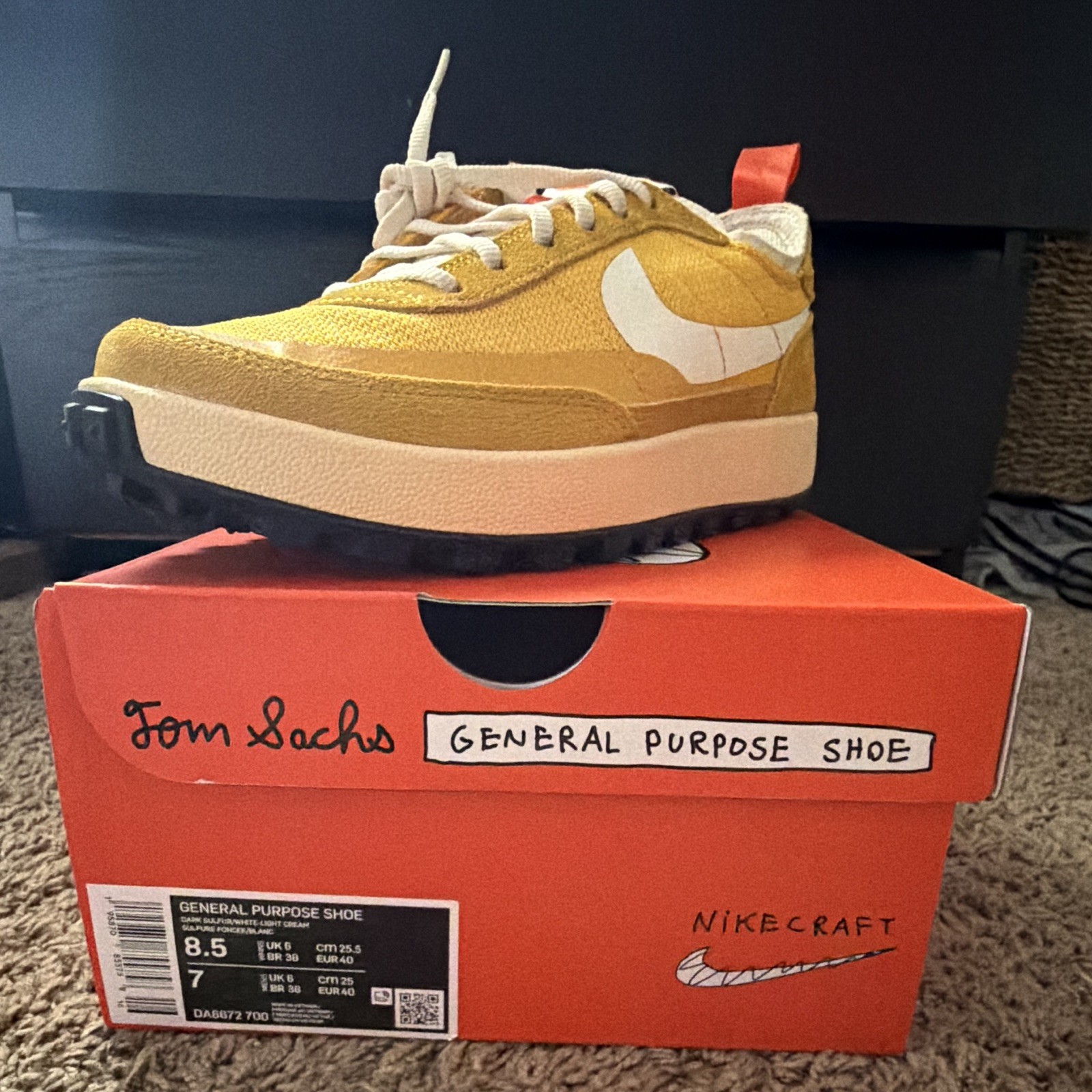 Nike Tom Sachs General Purpose Shoe Dark Sulfur DA6672-700 Sz 8.5W 7M
