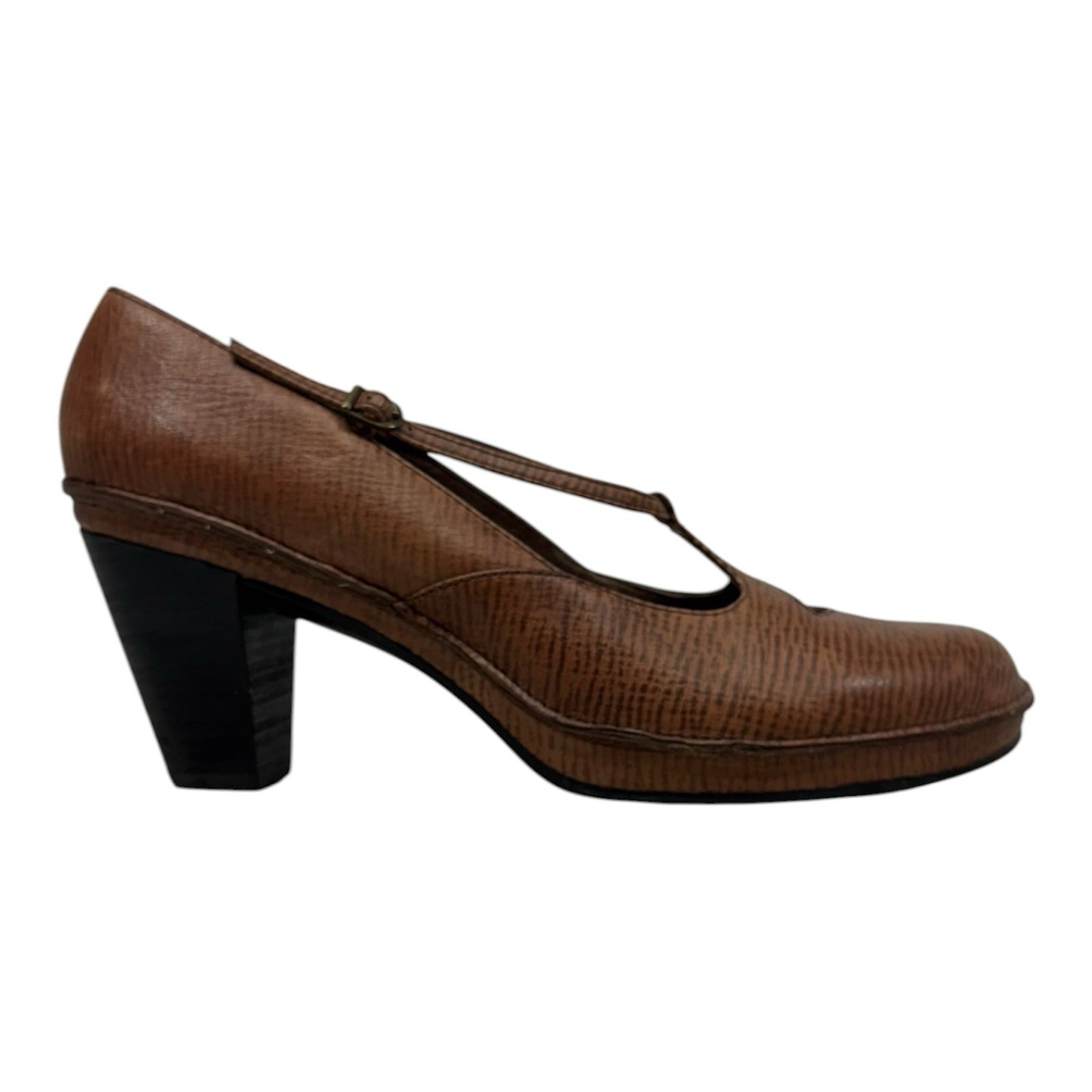 CLARKS ARTISAN Womens 9.5 Embossed Leather T Strap Pumps Maryjane Heels 73872