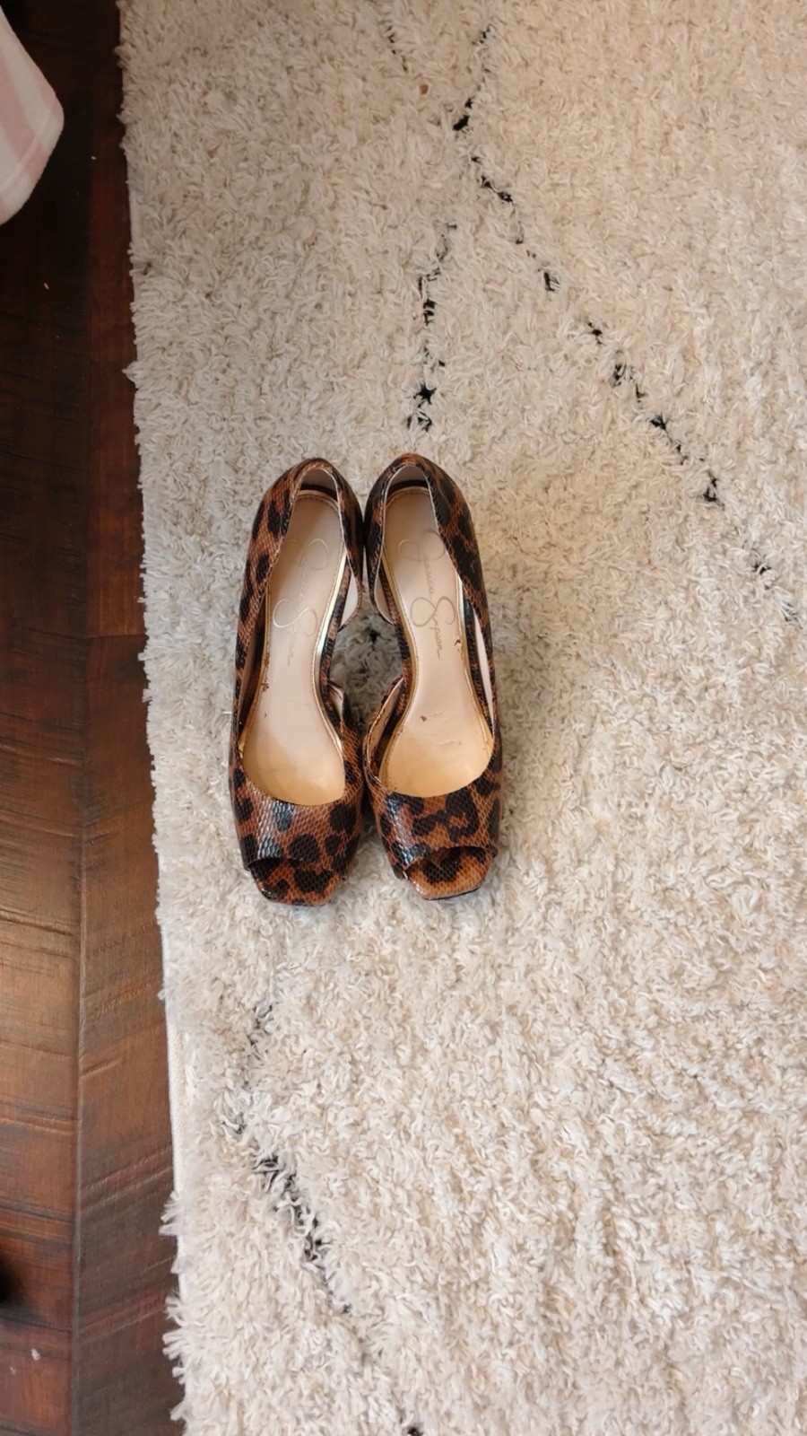 Jessica Simpson Women’s Leopard Print Leather Open Toe Stiletto Pumps 8