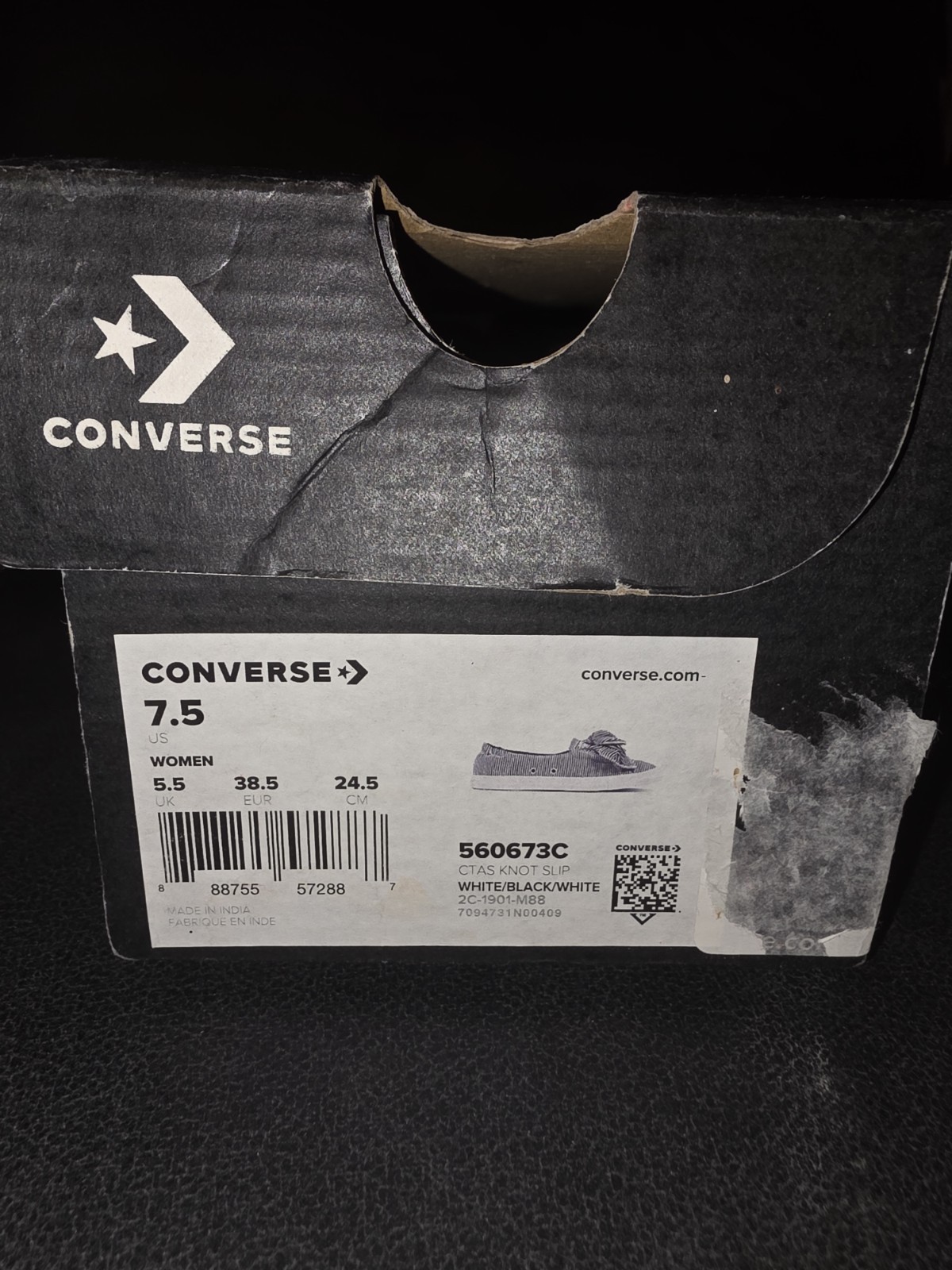 Converse CTAS Knot Slip Slip-On Striped Bow Low Top Sneakers 560673C