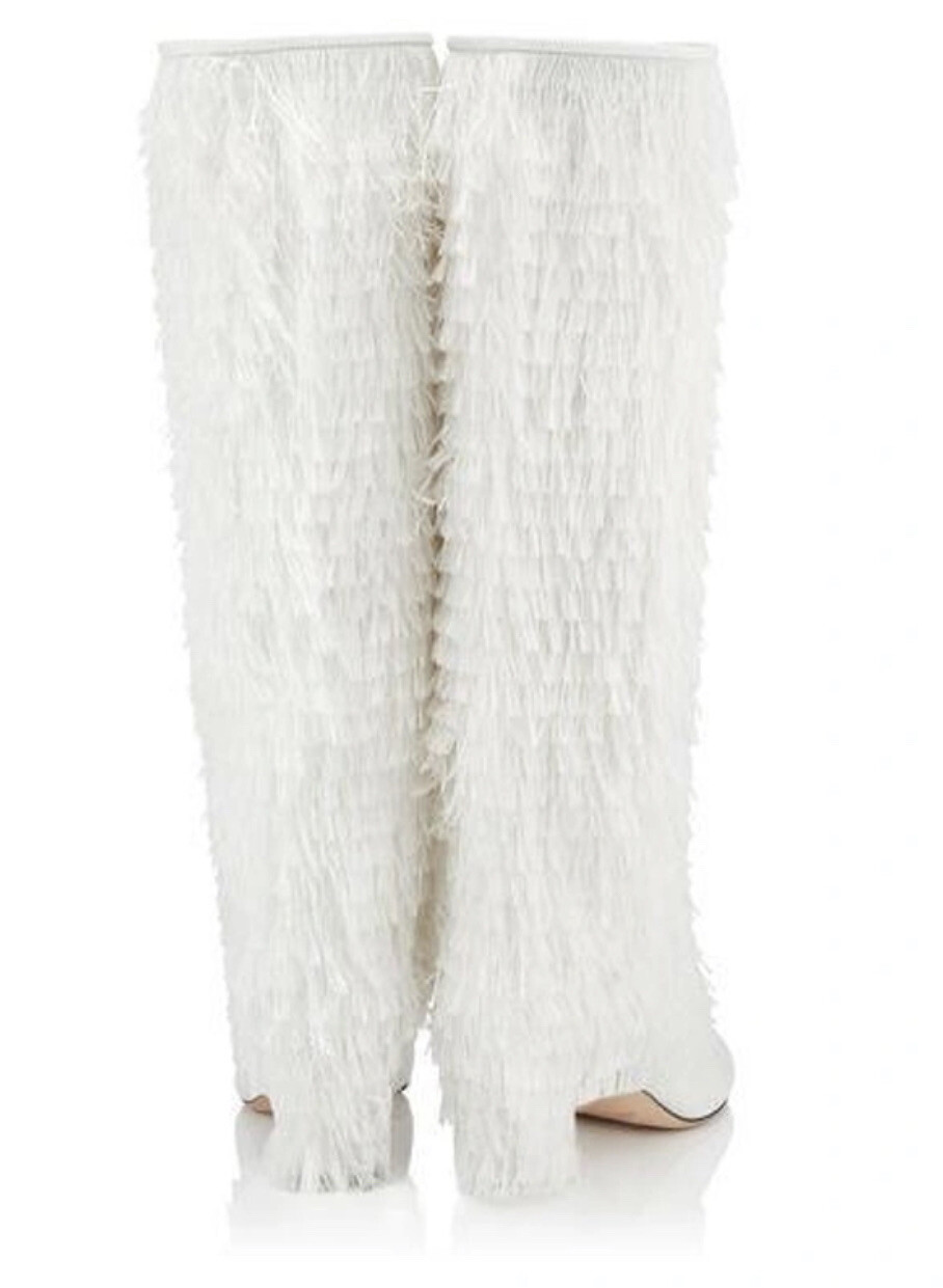 Jimmy Choo Magalie 65 White Fringed Boots Sizes 36.5 / 37 NEW WITH BOX