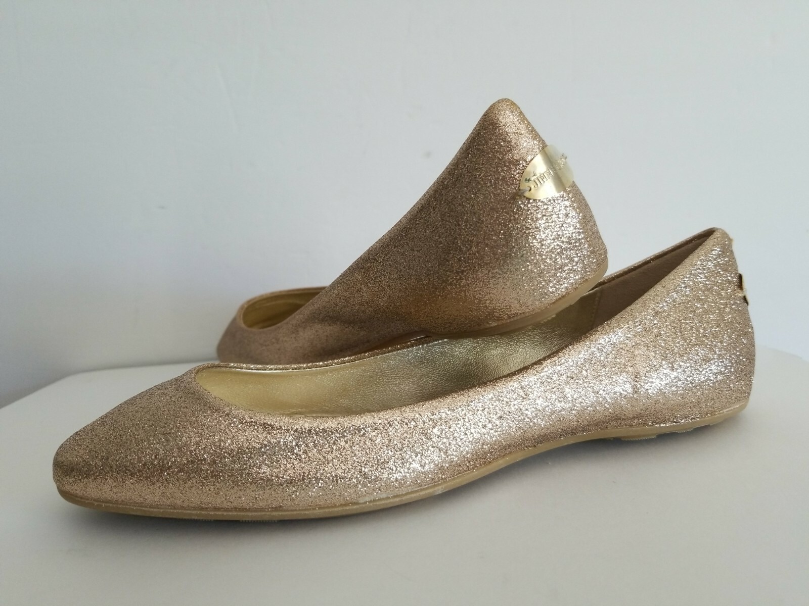 JIMMY CHOO WIT GOLD GLITTER LOGO WEDDING PARTY BALLET FLATS EU 35.5 I LOVE SHOES