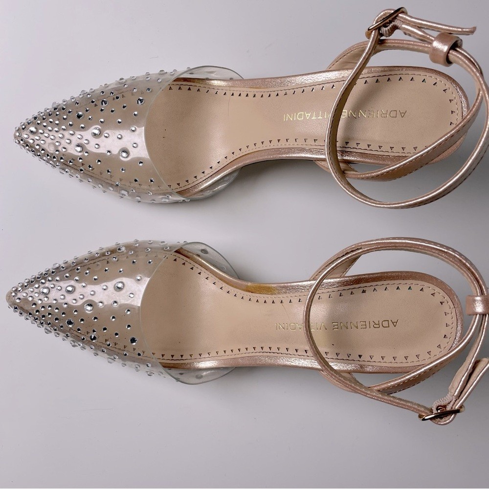 Adrienne Vittadini Nude Clear Rhinestone Heels – Size 7