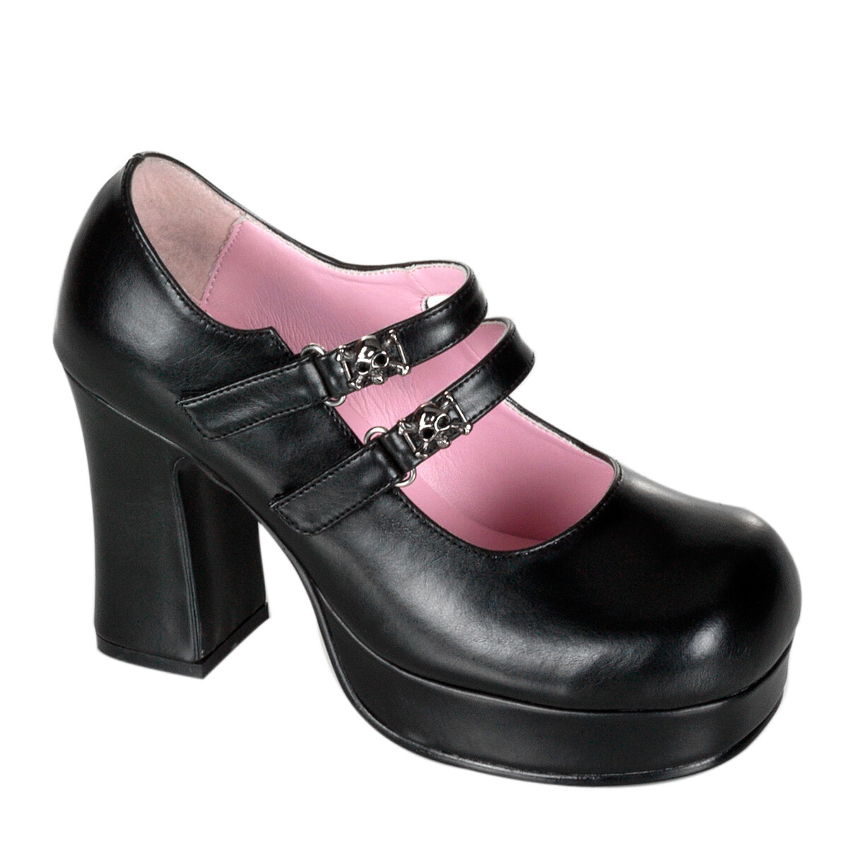 DEMONIA GOT09/B/PU Sexy Gothic Punk Lolita Double Strap Black Mary Janes Shoes