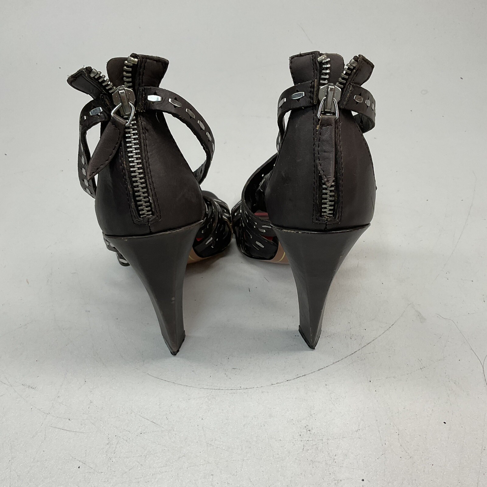 Charles Jourdan Brownish Gray Leather Open Toe Sandals With Heels Size 7.5