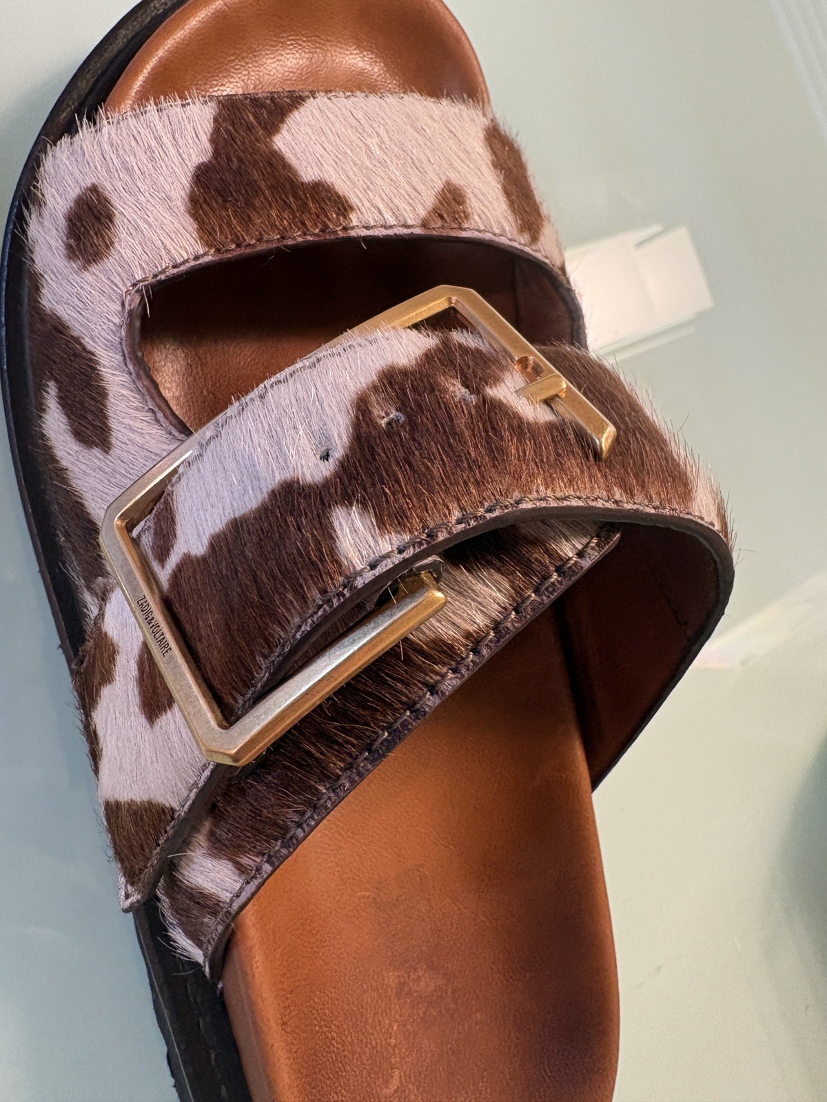 Zadig & Voltaire Cecilia Alpha Cow Print Calf Hair Slide Sandals EU 37 US 6.5