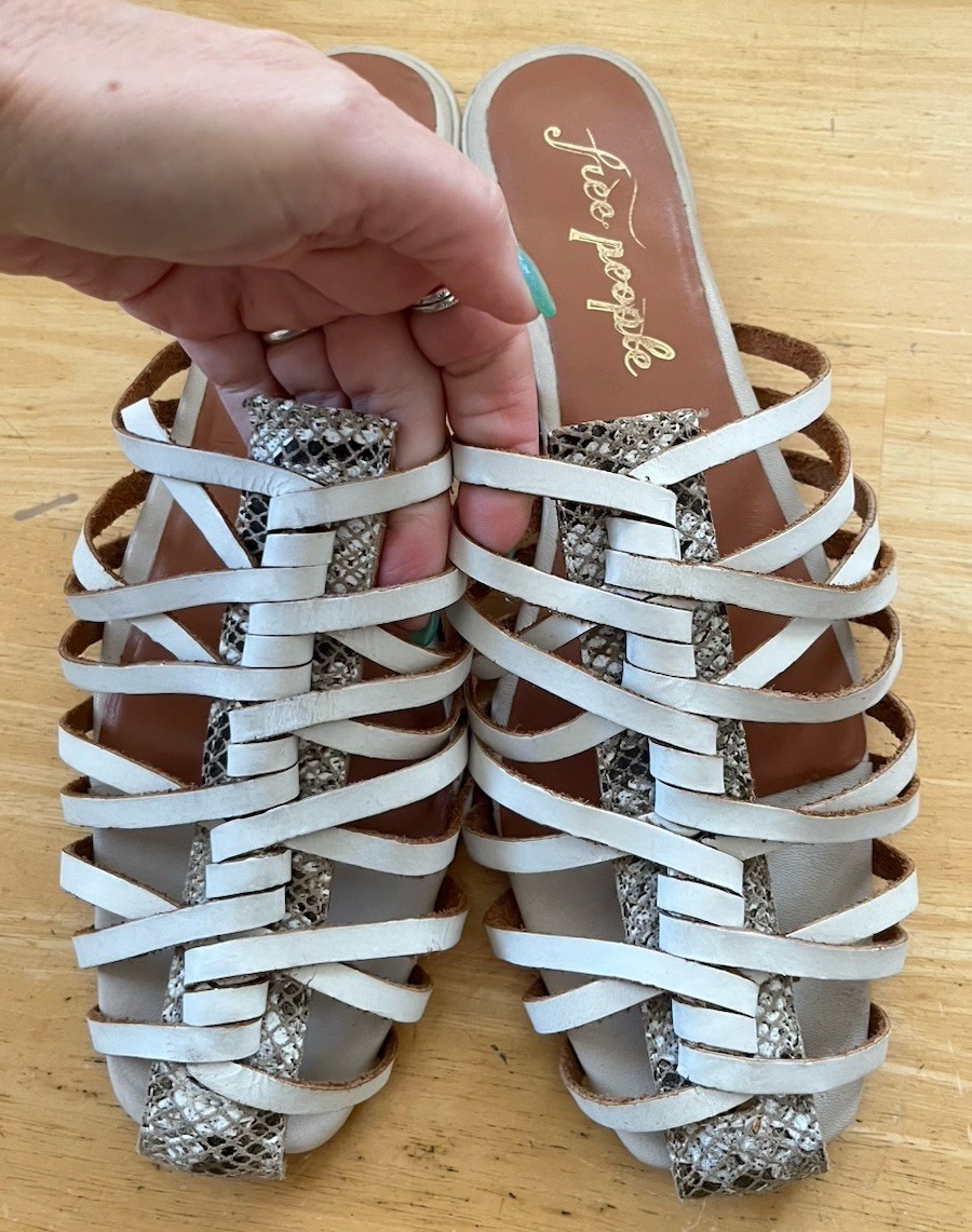 Free People Odette Woven Python Leather Fisherman Sandals Flat Mules 41 10-10.5