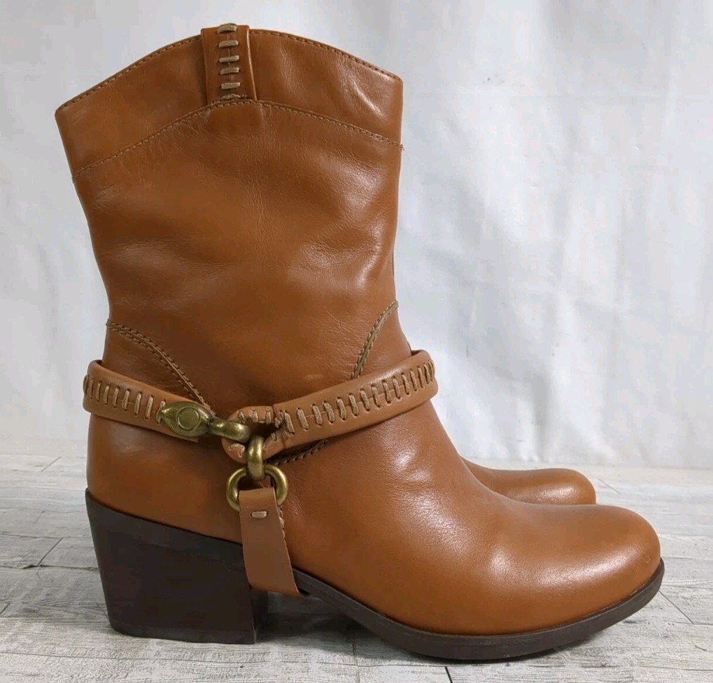 B. Makowsky Hudson Cognac Leather Removable Harness Western Cowboy Boots Sz 6M