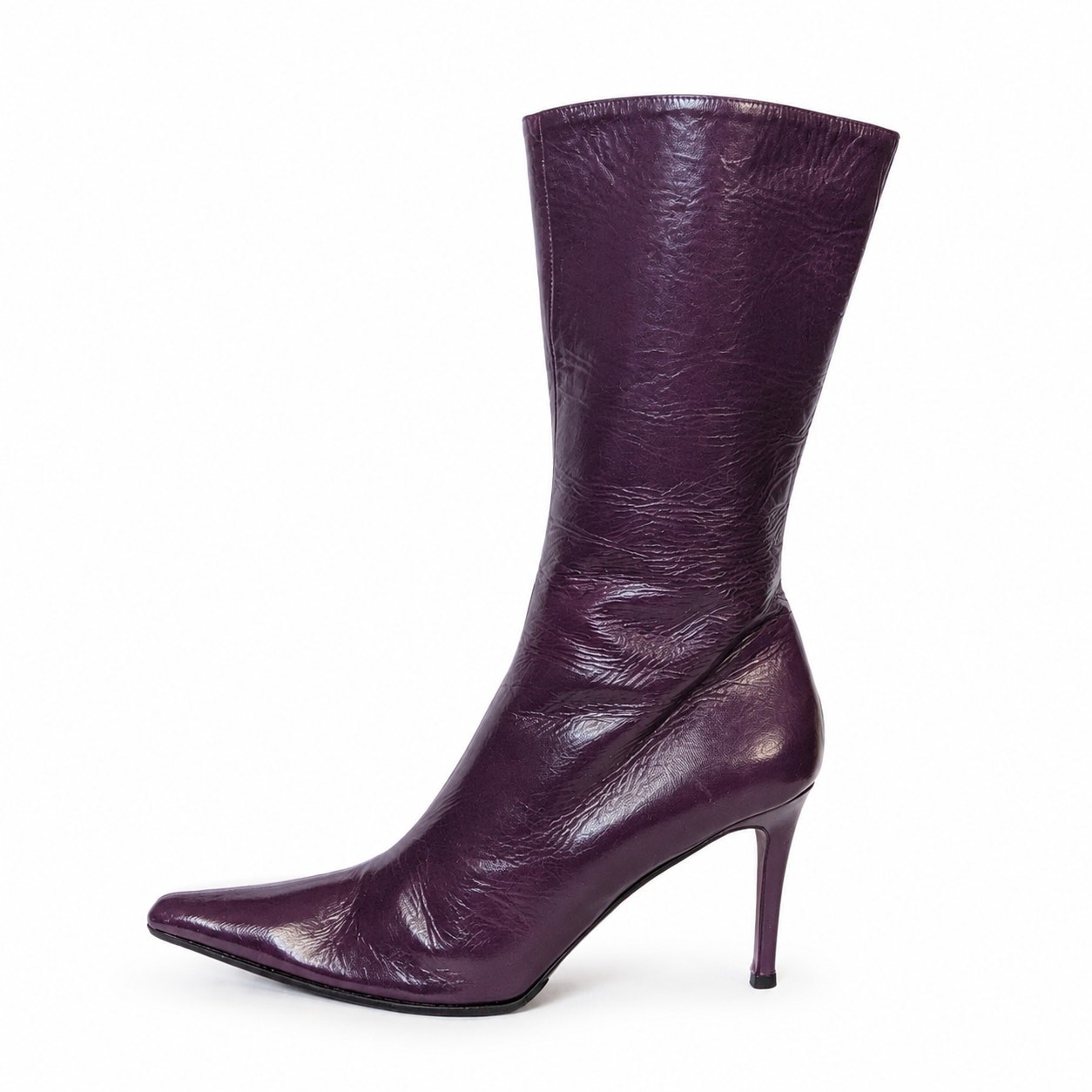 Jill Stuart Italy Plum Purple Leather Knee High Boots Size 8 Pointed Stiletto