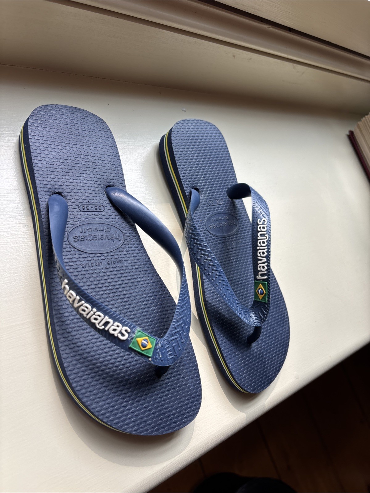 Havaianas Brazil Flip Flops Size Us 4/5 Eur 37/8 ex cond Blue Brazil flag