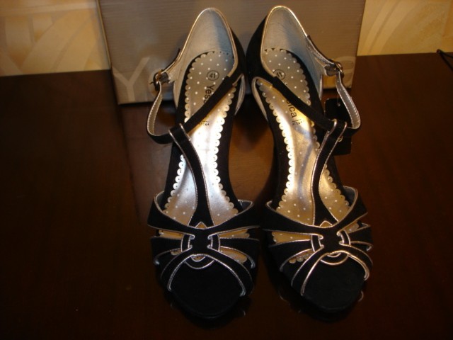 Ankle Strappy Open Toe Stilettos High Heel Sandals Black/Silver Sz 9/UK 7/EUR 41